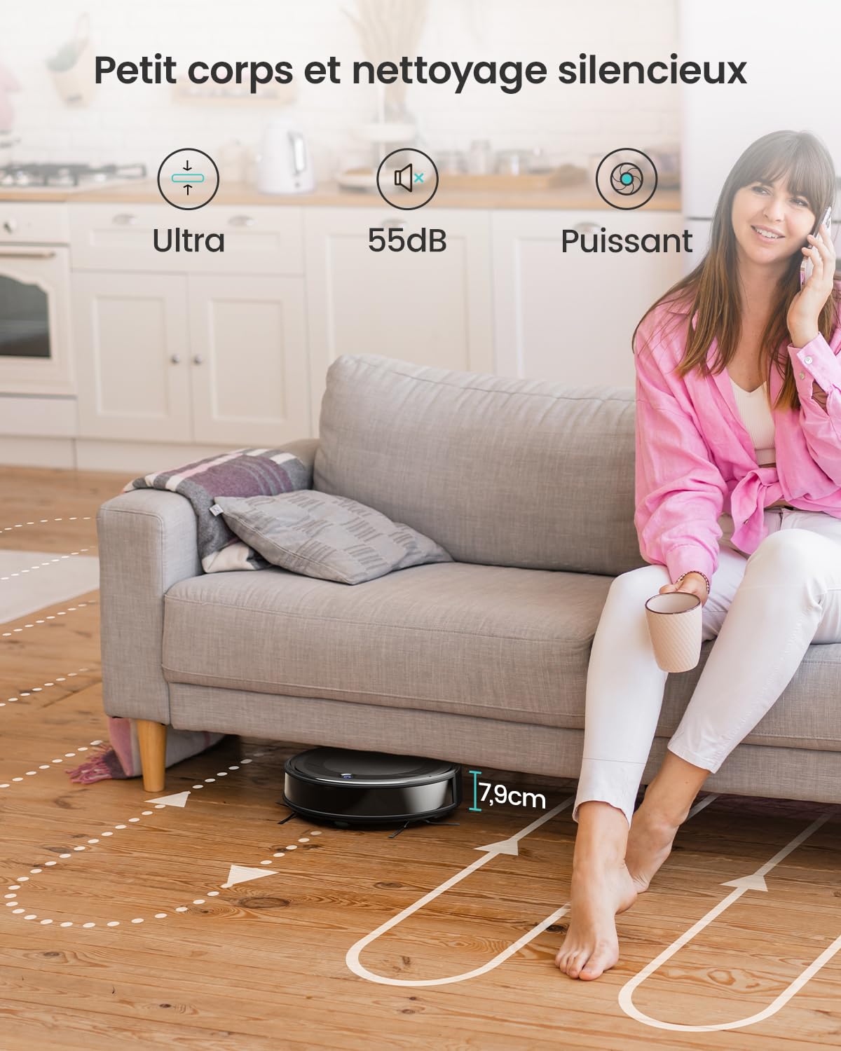 Lefant Robot Aspirateur M310 avec Navigation Précise, 4500 Pa, Autonomie de 150 Min, Filtre HEPA, Compatible Wi-FI, Idéal pour Poils d'animaux, Tapis et Sols Durs