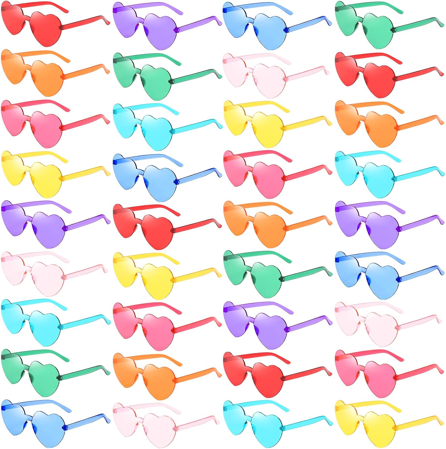 SUNOVELTIES 18 Heart Shape Rimless Sunglasses Kids Transparent Party Glasses Colored Eyewear for Boy/Girls Birthday Supplies