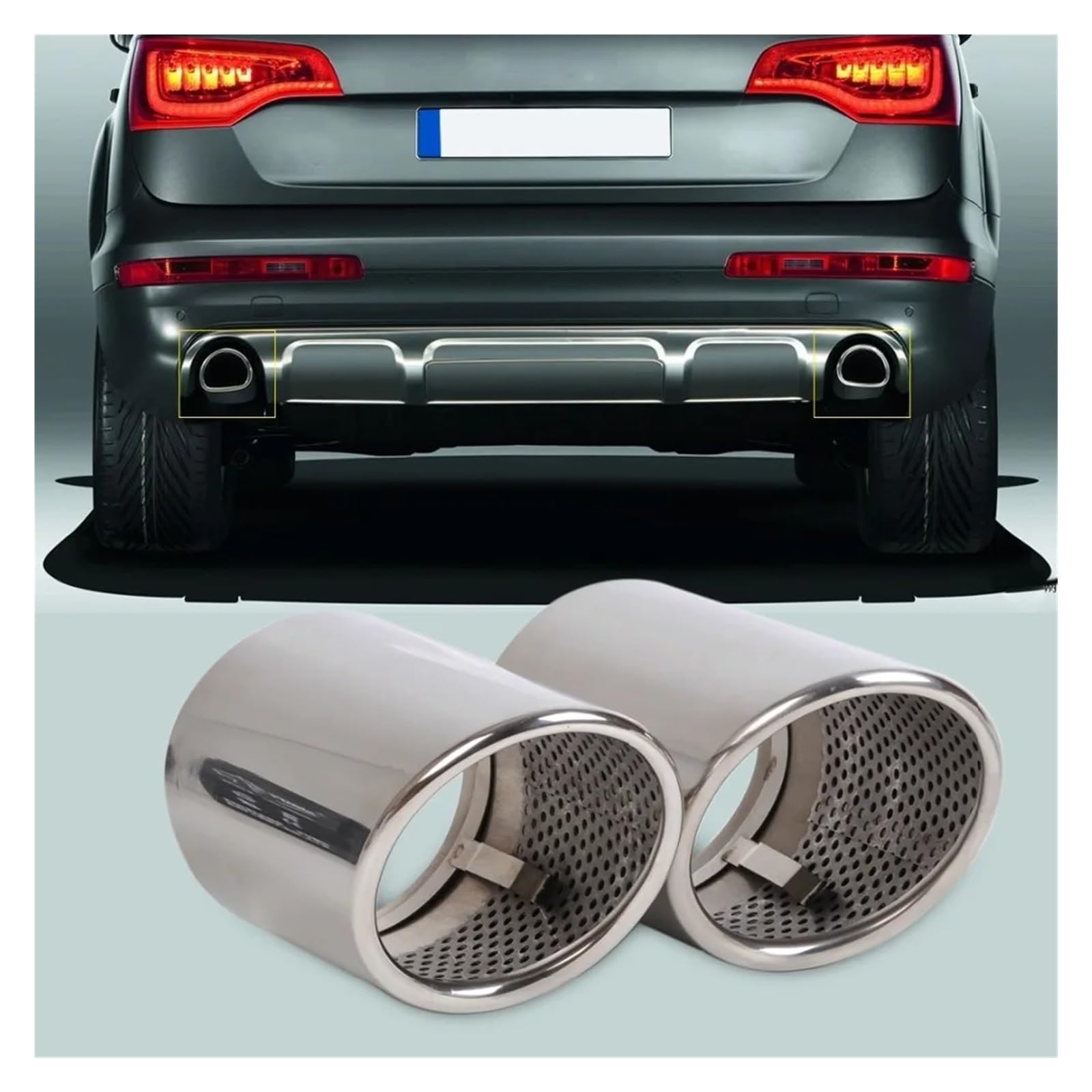 Terminali Scarico 2X per Q7 2006-2008 2009 2010 2011 2012 2013 TERMINALE di Scarico Posteriore in Acciaio Inox TERMINALE di Scarico TERMINALE di Scarico Terminale Silenziatore