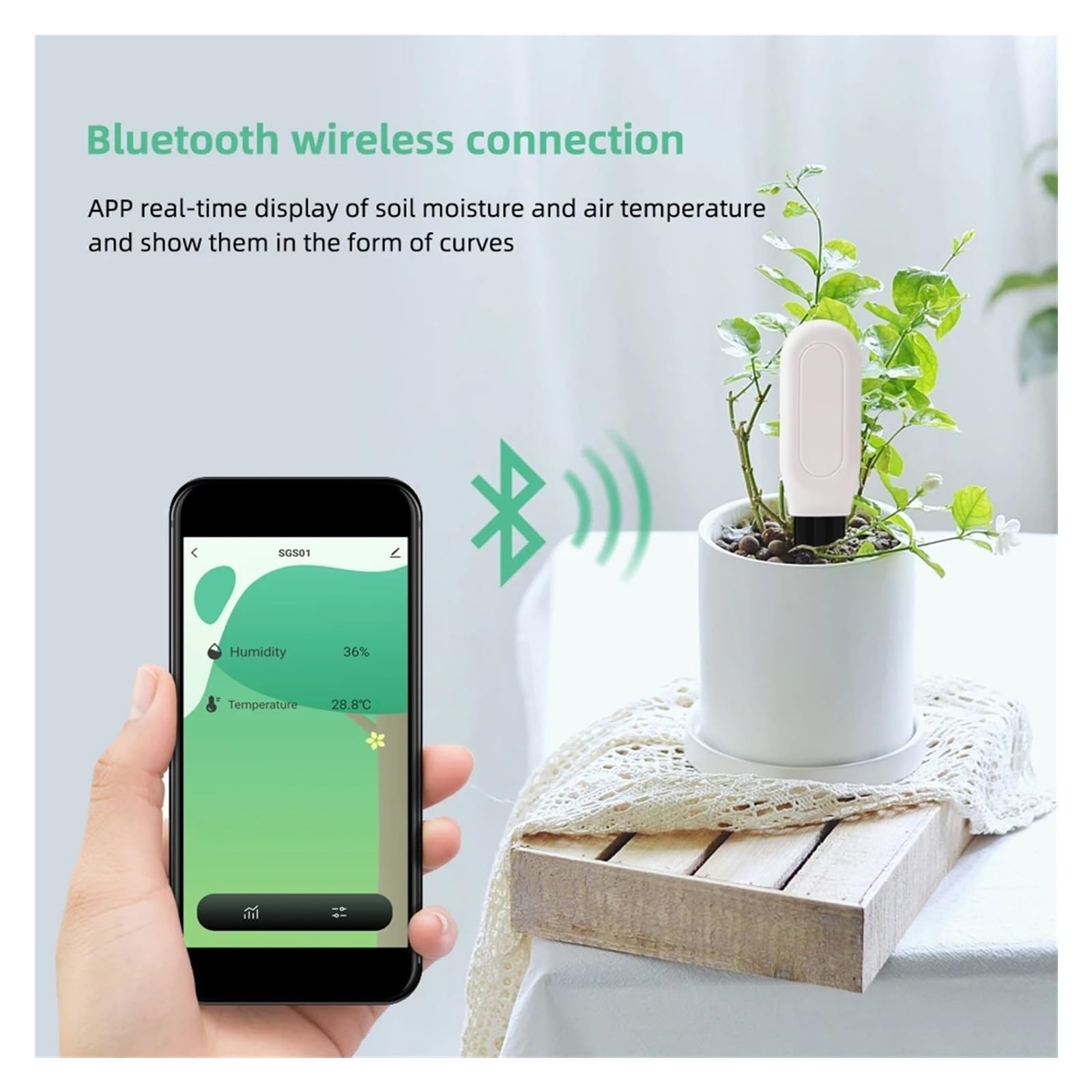 Sensor de humedad del suelo, probador de suelo inalámbrico para jardinería, plantación, césped y agricultura, control de temperatura y humedad, higrómetro de tierra para plantas en maceta