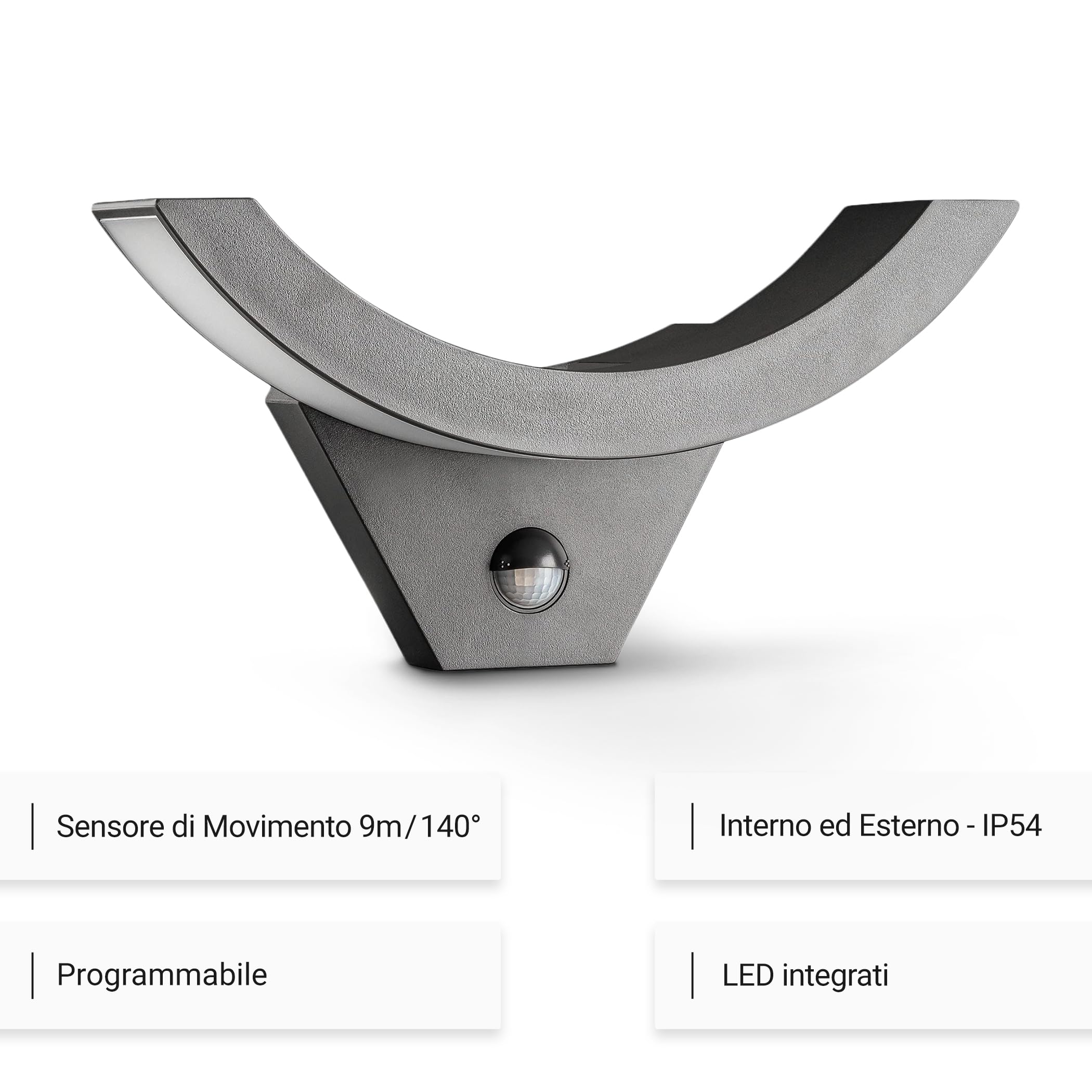SEBSON LED Applique da Esterno con Sensore di Movimento IP54 - Lampada da Parete Antracite 15W 930lm Bianco Freddo 5800K - Luce Esterna con Sensore 9m/140°