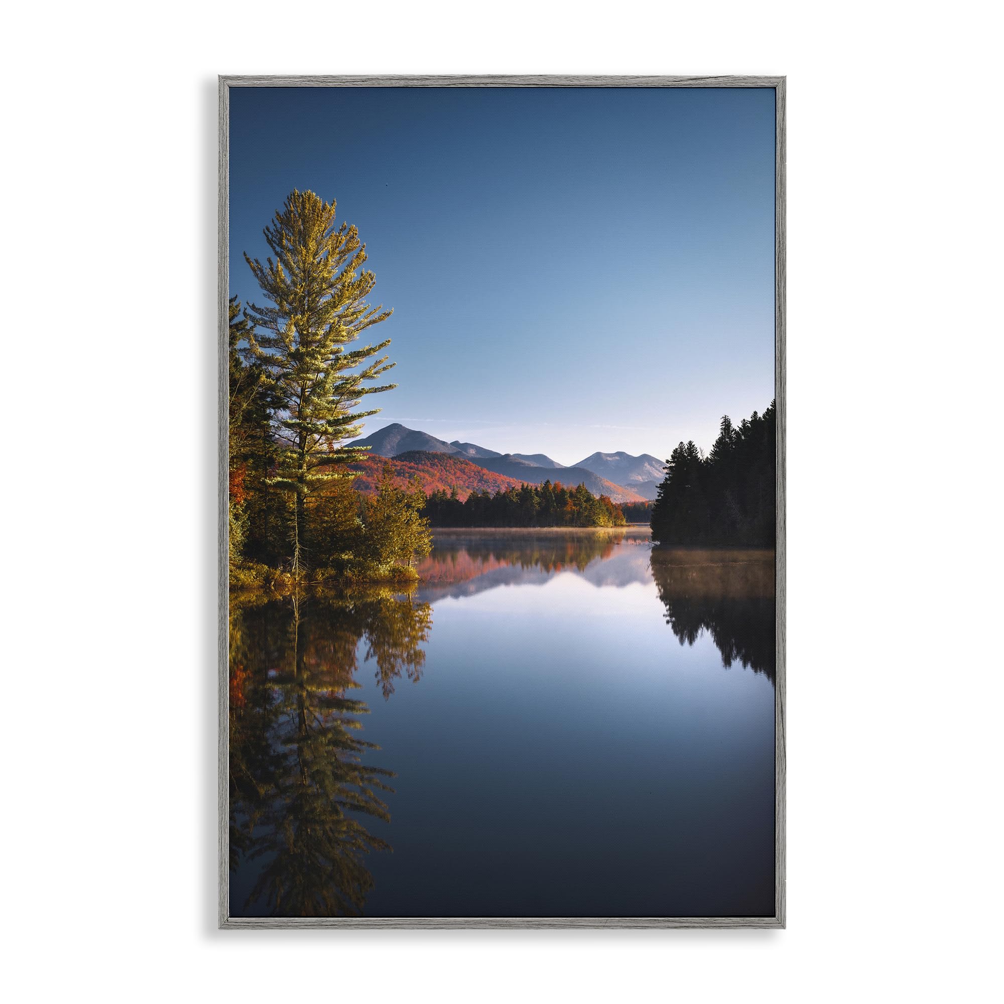 Stupell Industries Farmhouse Gray (Textured) Autumn Morning Wilderness Landscape, 16 X 24 Inch Framed Giclée Print