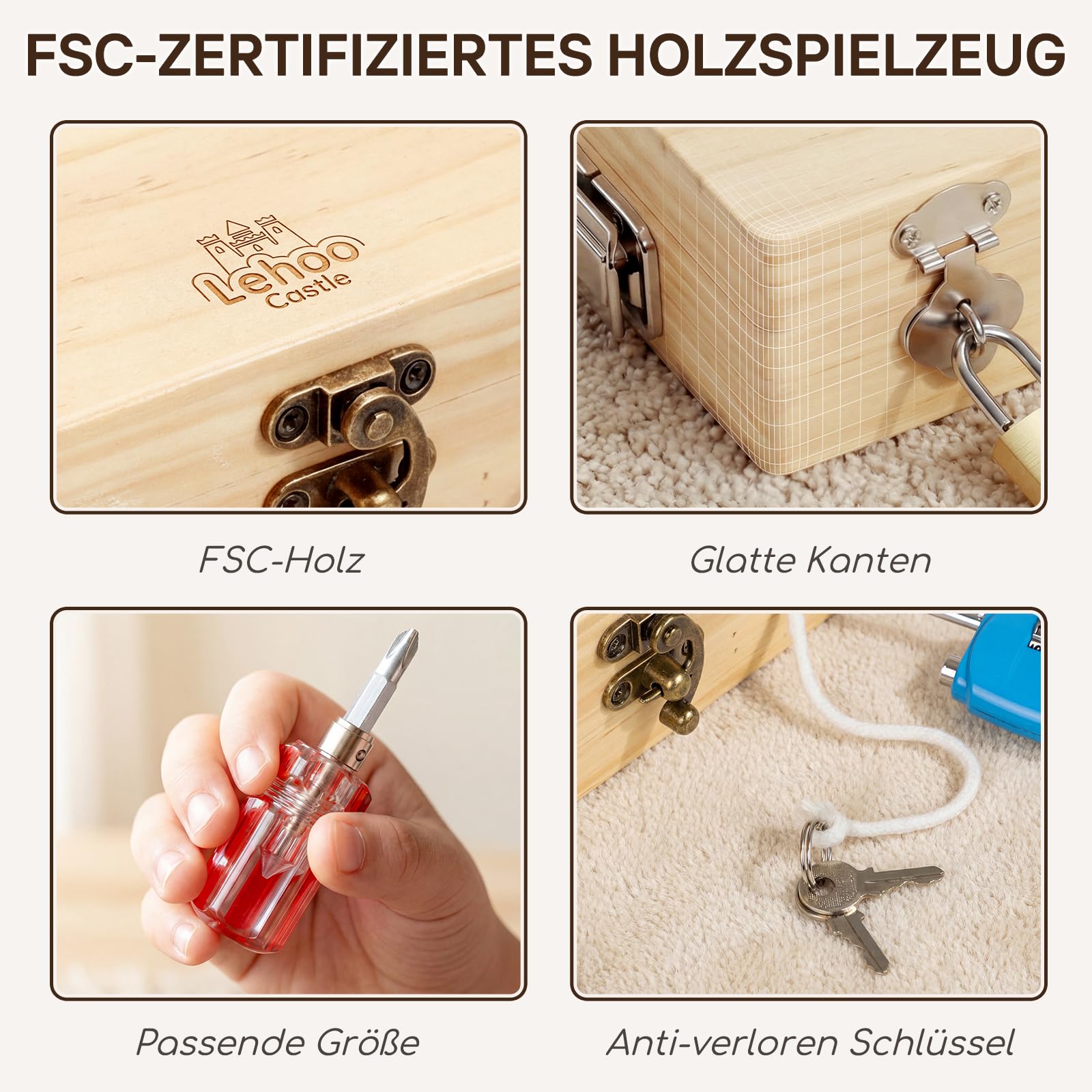 Lehoo Castle Montessori Spielzeug ab 3 4 5 Jahre, Kinder Werkzeugkoffer mit Werkzeug Motorikspielzeug Holzspielzeug Schraubendreher Busy Board, ADHS & Autismus Sensorik Spielzeug Geschenke