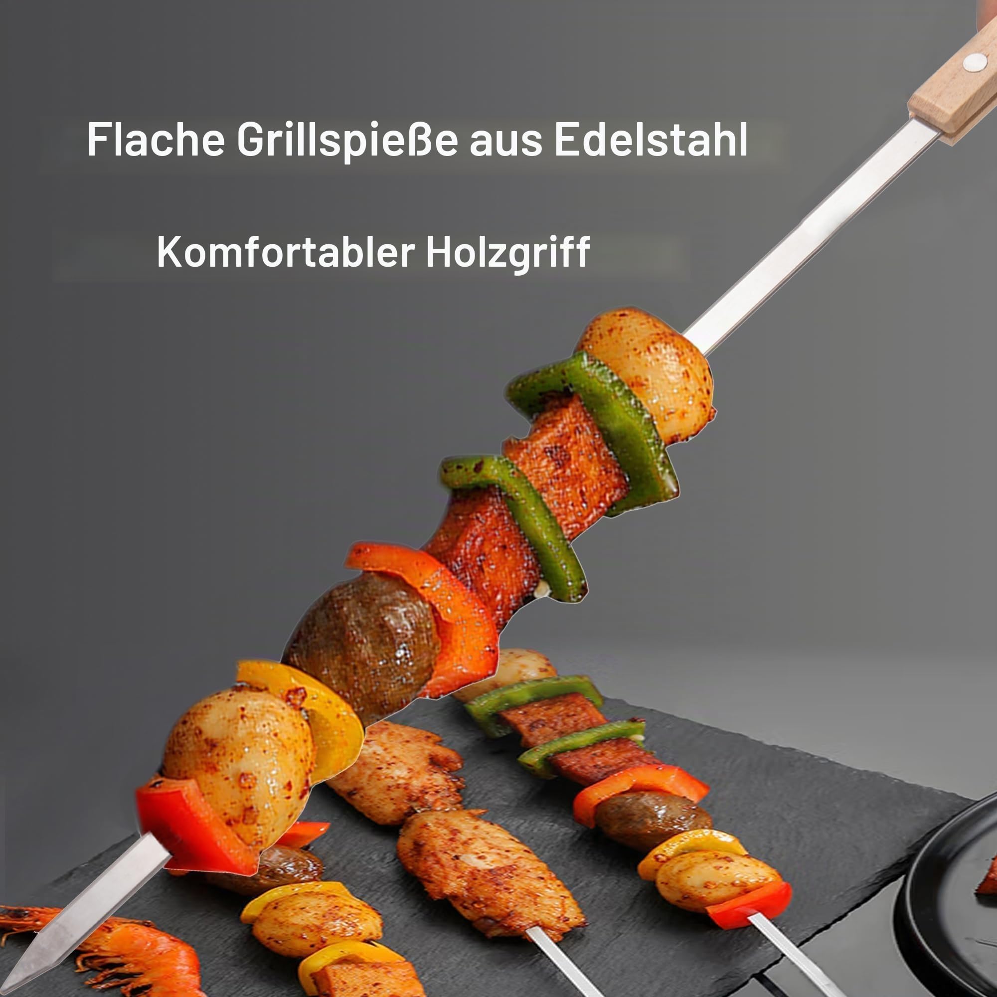 IMEEA Grillspieß 60cm Kebab Grill Spieße Edelstahl Schaschlikspieße10 Stück