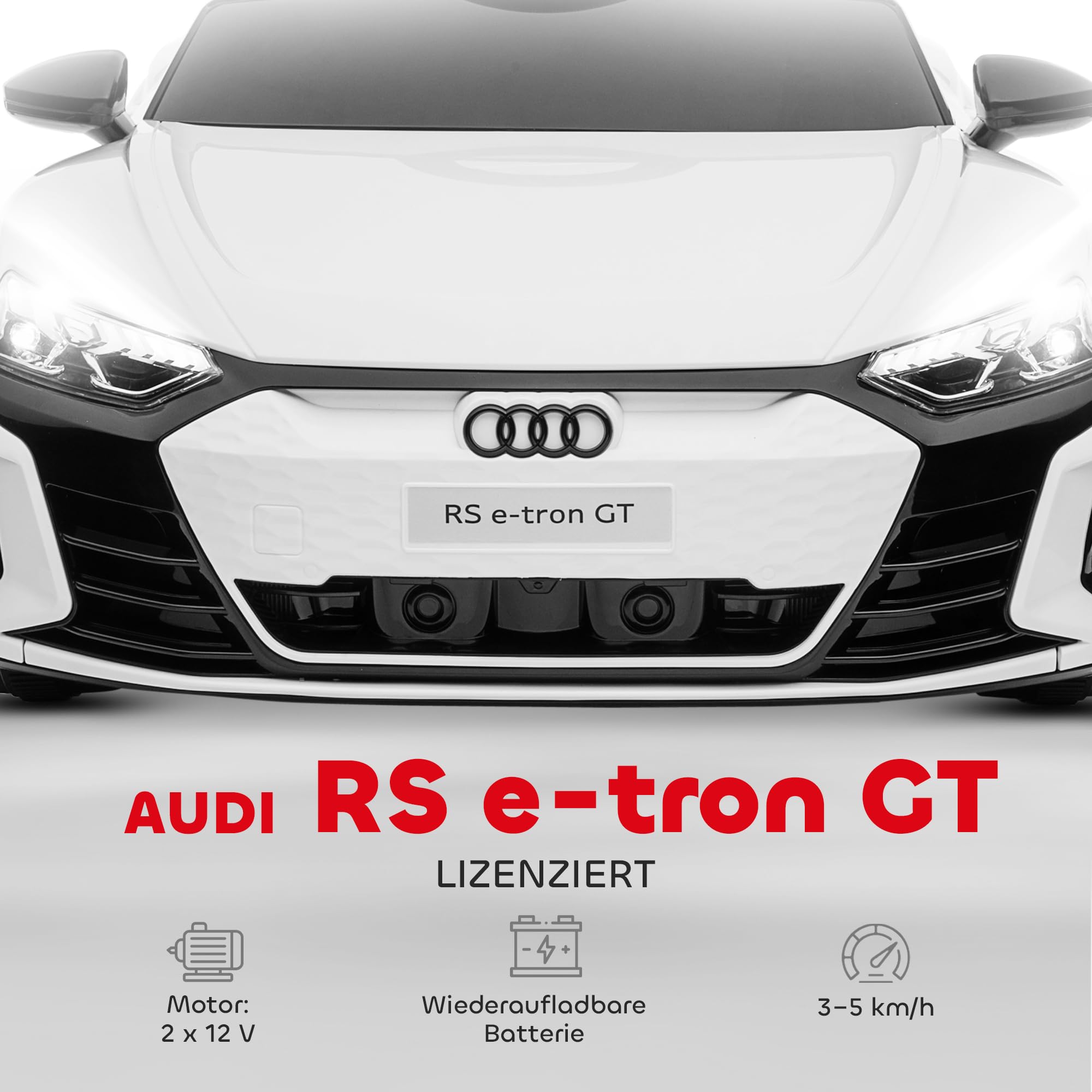 HOMCOM Samochód elektryczny dla dzieci, samochód dziecięcy z pilotem zdalnego sterowania, Audi RS e-tron GT, pojazd dziecięcy z pasem bezpieczeństwa, klaksonem, muzyką i reflektorem, do 5 km/h, dla