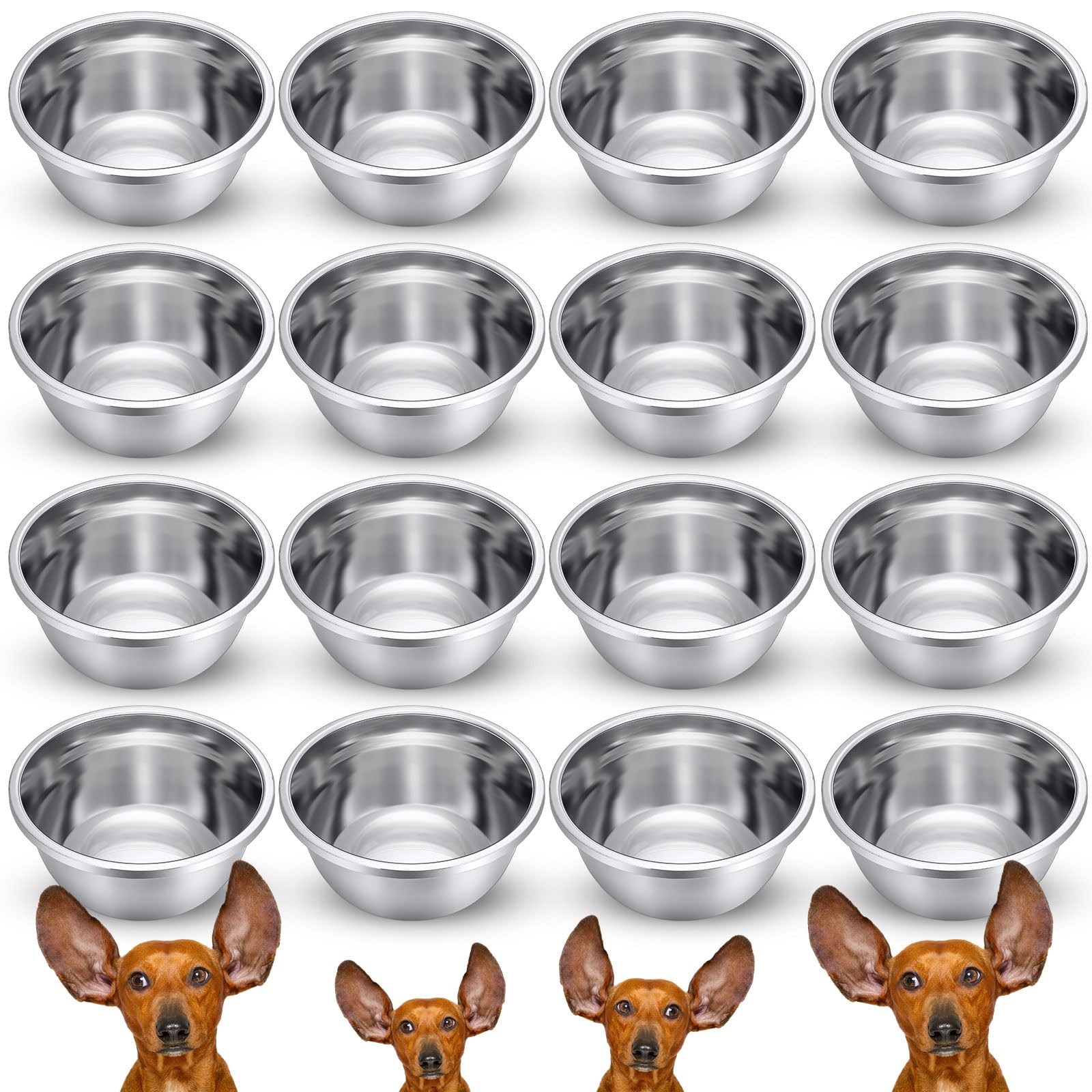 Ziliny 16 Pcs 8 Cup Metal Dog Bowls Stainless Steel Thickened Food Bowls Travel Kennel Food and Water Dish for Medium Large Size Dogs Cats, 64 Oz,