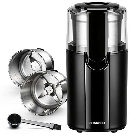 SHARDOR Coffee Grinder Electric, Spice Grinder Electric, Herb Grinder, Grinder for Coffee Bean Spices and Seeds with 2 Removable Stainless Steel Bowls, Black