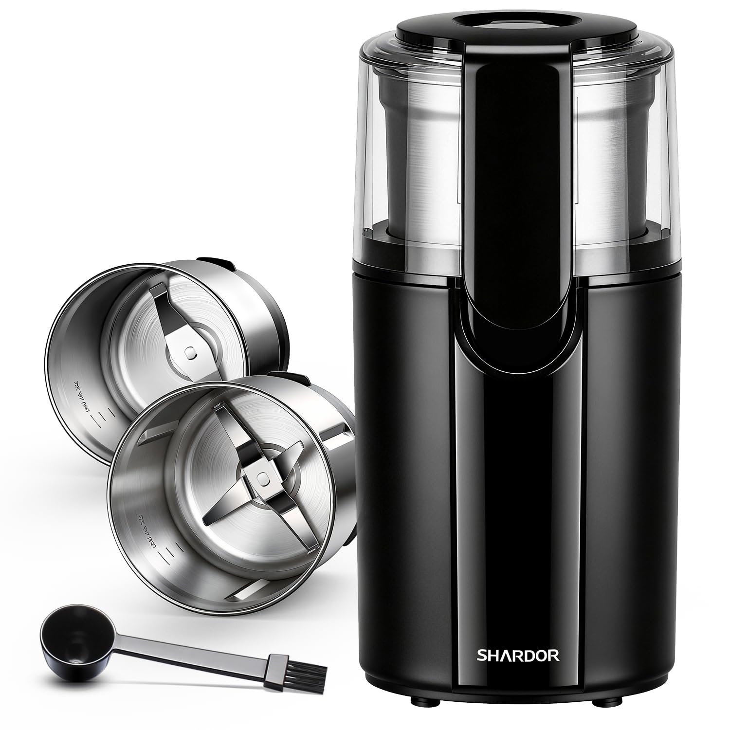SHARDOR Coffee Grinder Electric, Spice, Herb, Grinder for Coffee Bean Spices and Seeds with 2 Removable Stainless Steel Bowls, Black