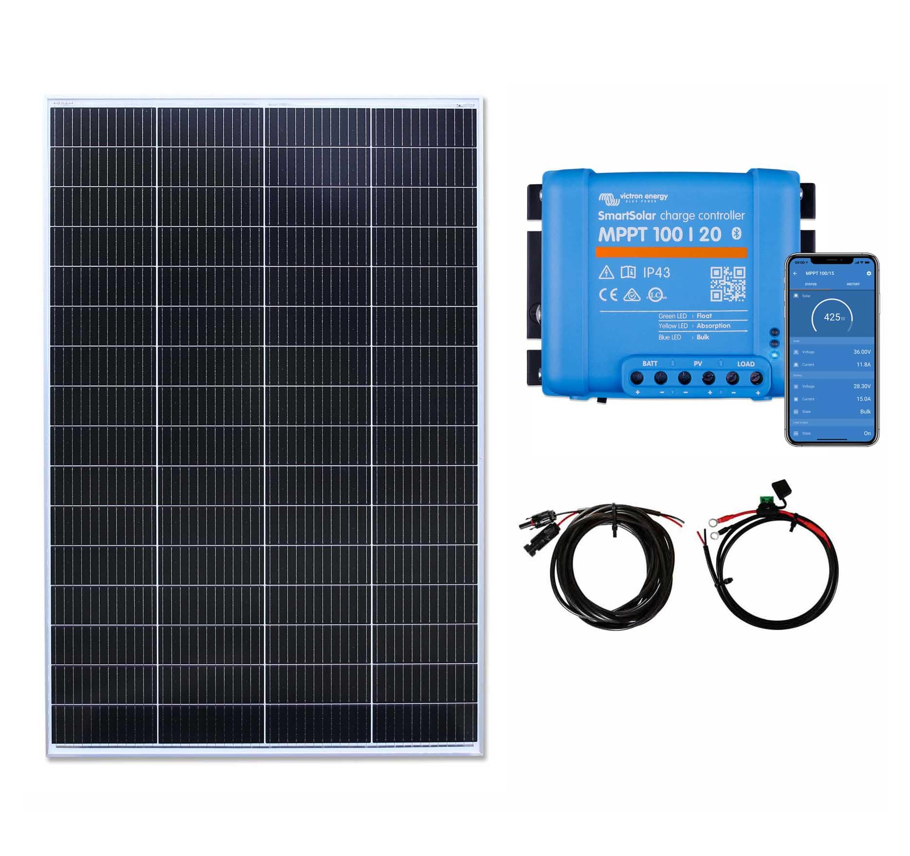 LOWENERGIE 250w Solar Panel Kit MPPT Controller Battery Cables Motorhome, Caravan