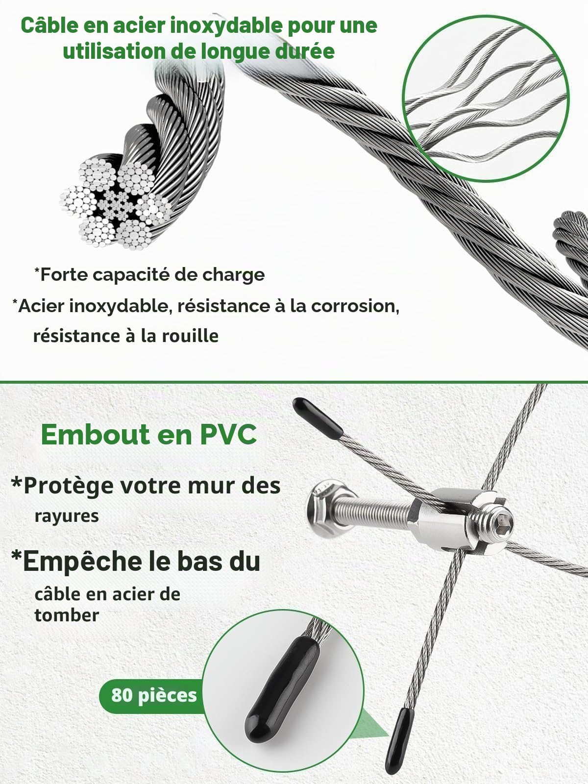 Kalolary 30 M Inoxydable Robuste Métalliques pour Plantes Grimpantes | Kit Treillage Fil d'Acier Kit Système Treillage Mural Câbles Acier avec Brides Fixation Croisées Plant Grimpantes Vignes