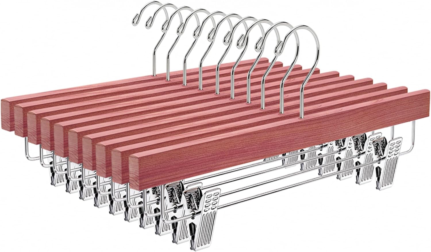 Amber Home 12 Pack American Red Cedar Wood Pants Hangers, Natural Cedar Wooden Slacks Skirts Hangers with 2-Adjustable Clips, Bottom Hangers for Trousers, Jeans, Shorts (12 Pack)