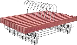 Amber Home 12 Pack American Red Cedar Wood Pants Hangers, Natural Cedar Wooden Slacks Skirts Hangers with 2-Adjustable Clips, Bottom Hangers for Trousers, Jeans, Shorts (12 Pack)