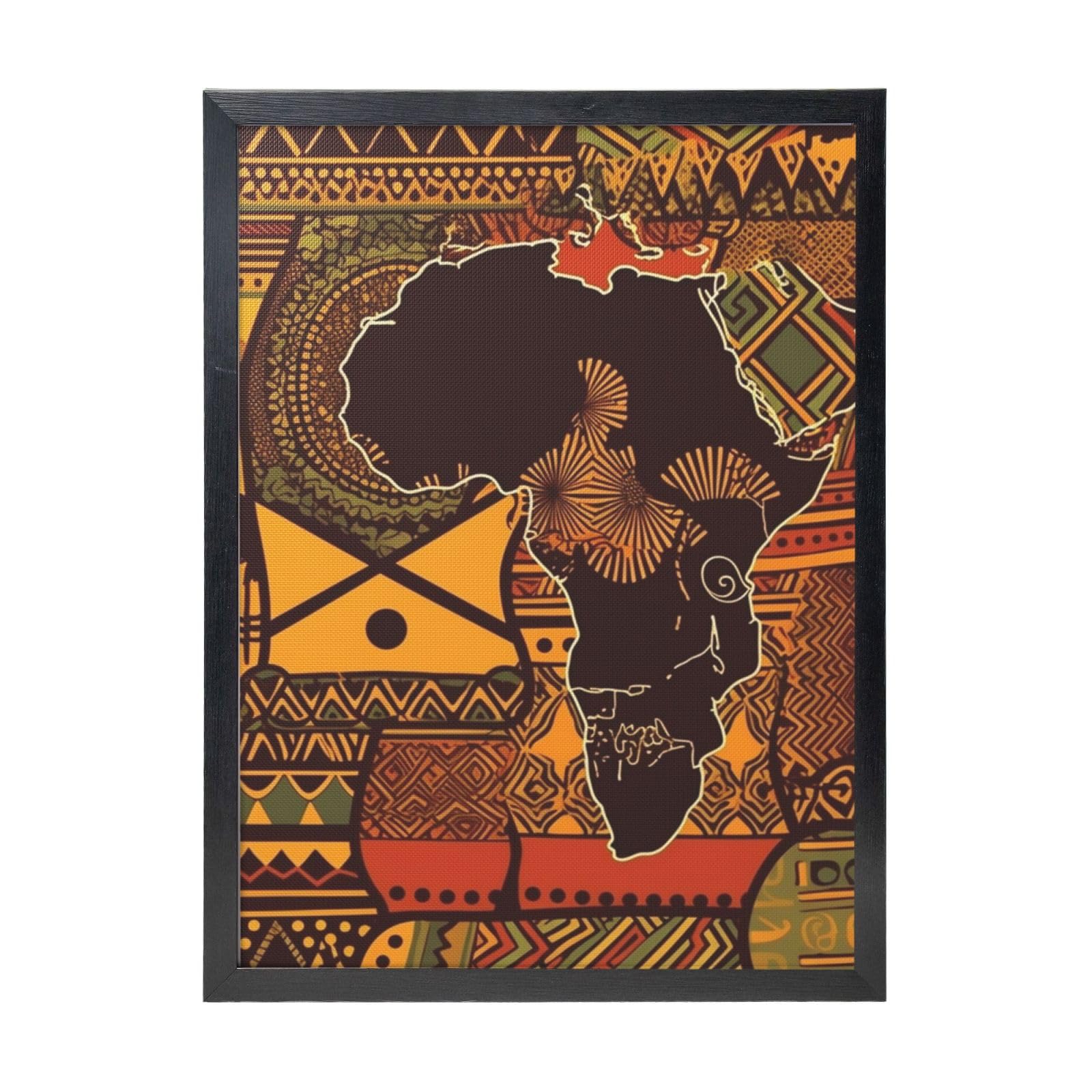 Framed Wall Art - Decorative Canvas Painting African Map Ethnic Pattern Pictures Poster Aesthetic Modern Prints Artwork for Bedroom Office Wall Decor Ready To Hang 12x16 in
