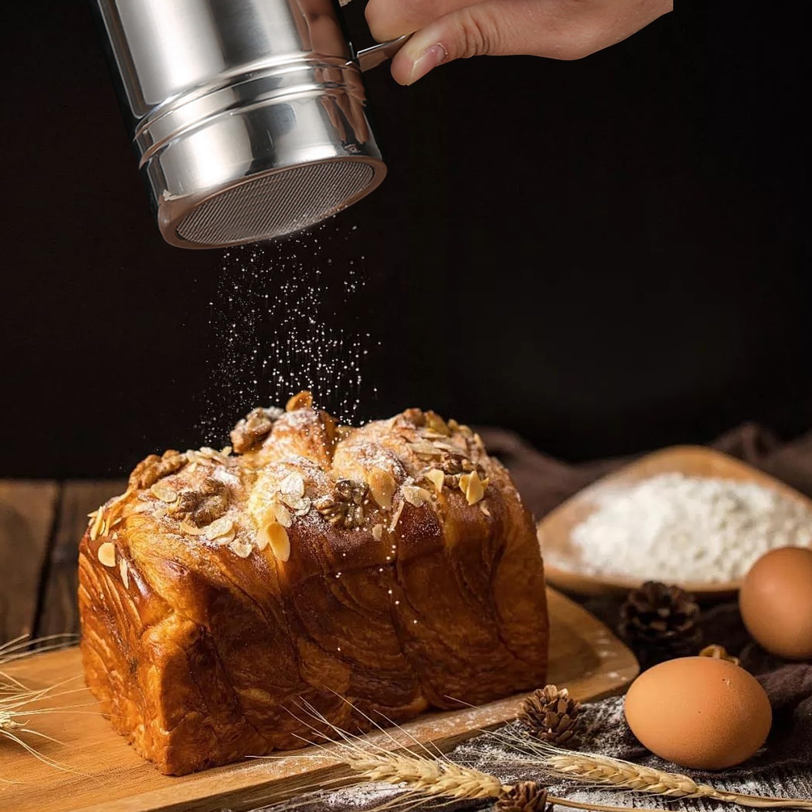 2 Stück Mehlstreuer Kakaostreuer Pulverstreuer Puderzuckerstreuer,Staubzuckerstreuer,Edelstahl mit Streuer Deckel,für Griff Shaker aus Cappuccino,Edelstahl-Pulverstreuer Feiner Frischhaltedeckel