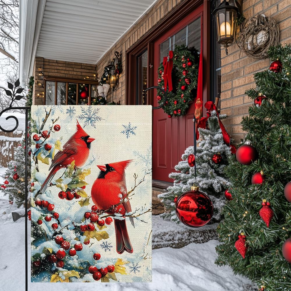 Winter Cardinal Bird Garden Flag for Outside Red Birds on Tree Branch Welcome Yard Flag 12x18 Inch Double Sided Burlap Christmas Farmhouse Outdoor Flag Home Decoration - Image 6