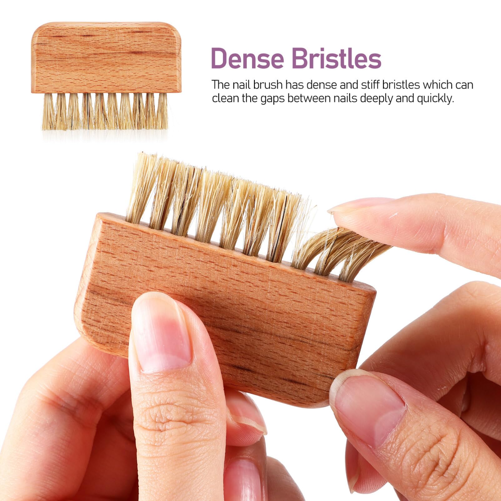 FOMIYES Wooden Nail Brush with Natural Bristle for Fingernail and Pedicure Cleaning Compact Travel Size Comfortable Grip - Image 4