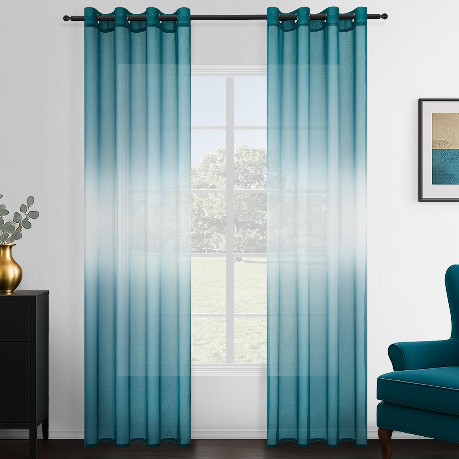Topfinel Cortinas Cocina Cortas 2 Piezas para Ventanas Visillos,Gradiente Cortinas Habitacion Translucidas,Cortinas Azules para Decoracion Dormitorio,Salon Modernas 140x160cm