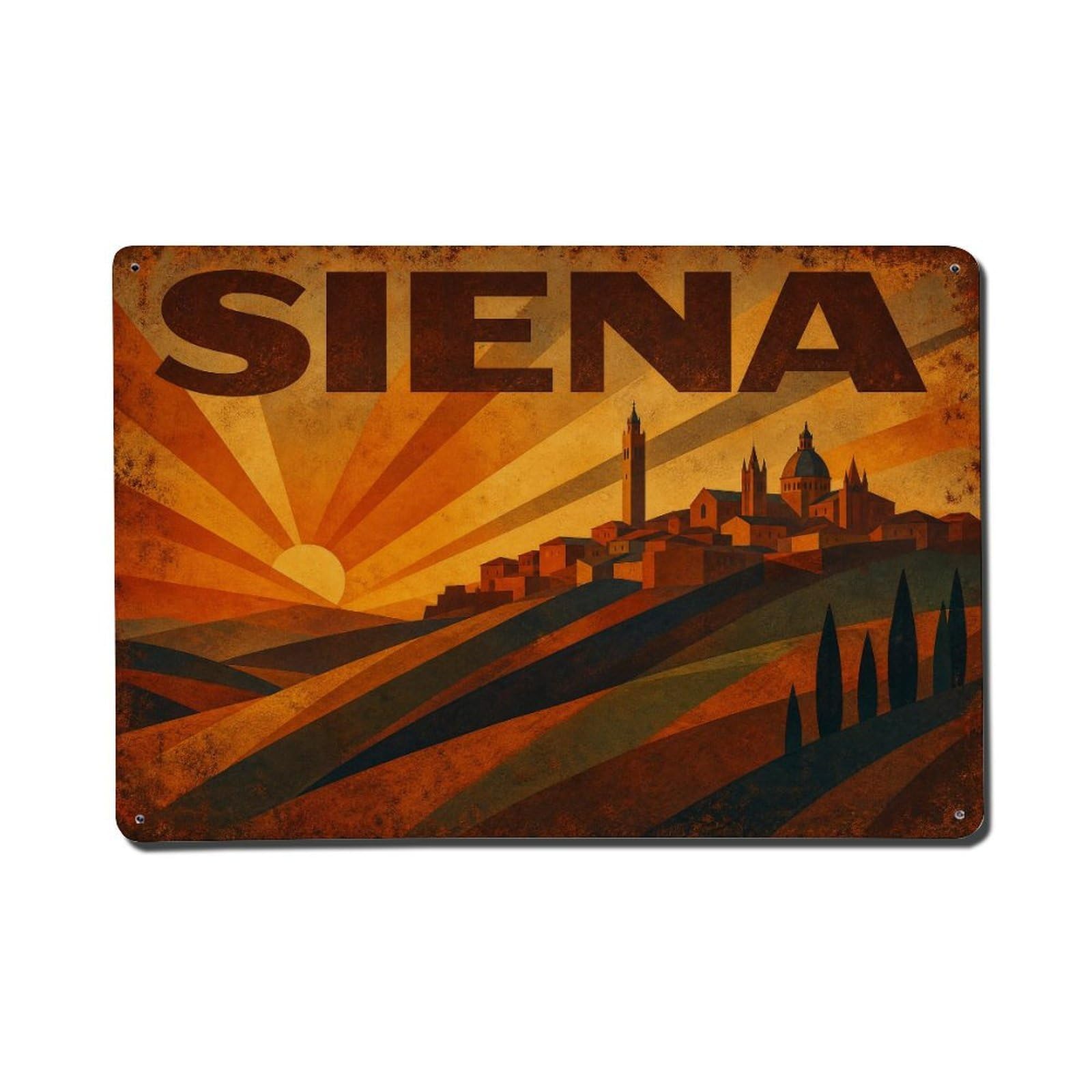 Huiyhb 8X12inch(20X30cm) Vintage Travel Siena Sunset Hills Warm Evening Italy Metal Tin Sign