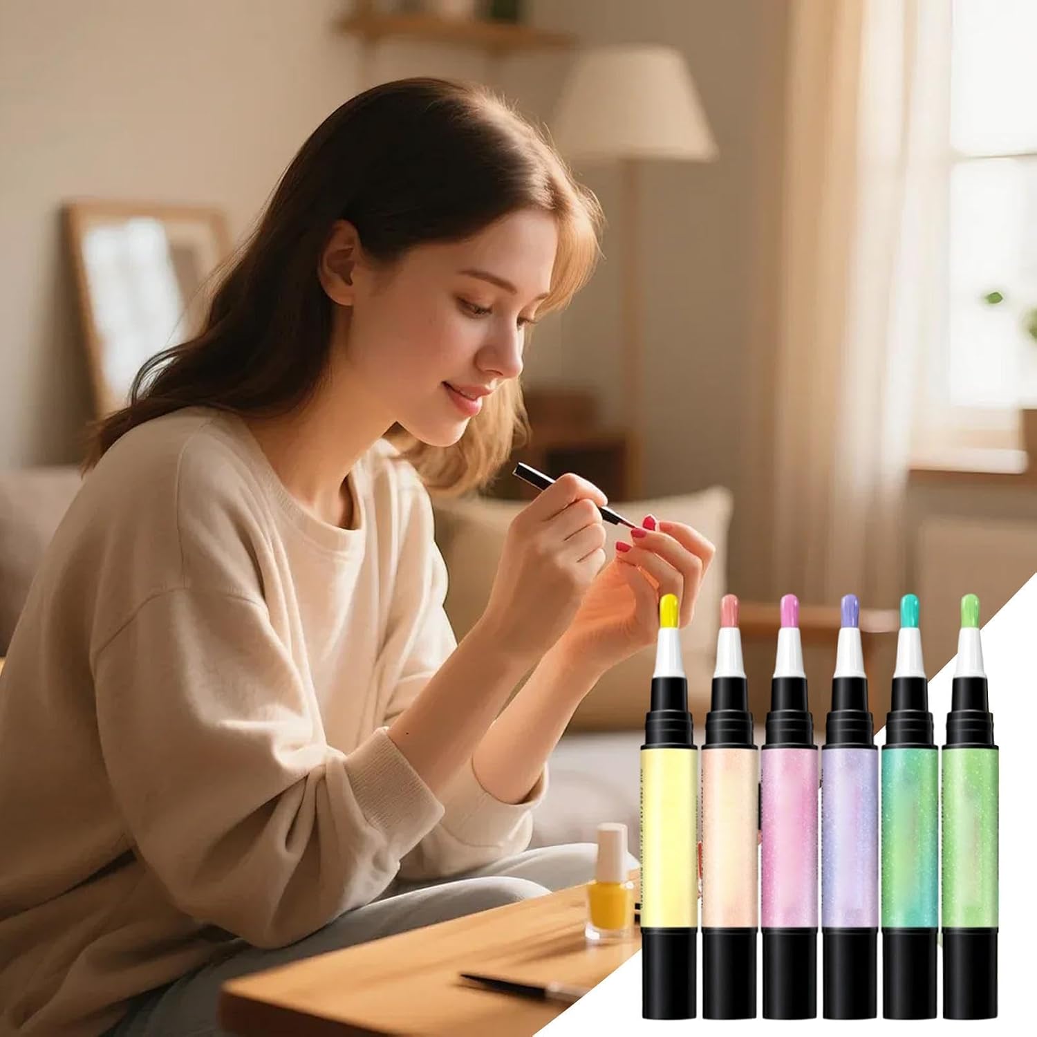 Nail Pens | 6 Piece Quick-Drying Manicure Tools - Nail Varnish Pens Set | for Beauty & Home Salon Girls Travel Beginner Art