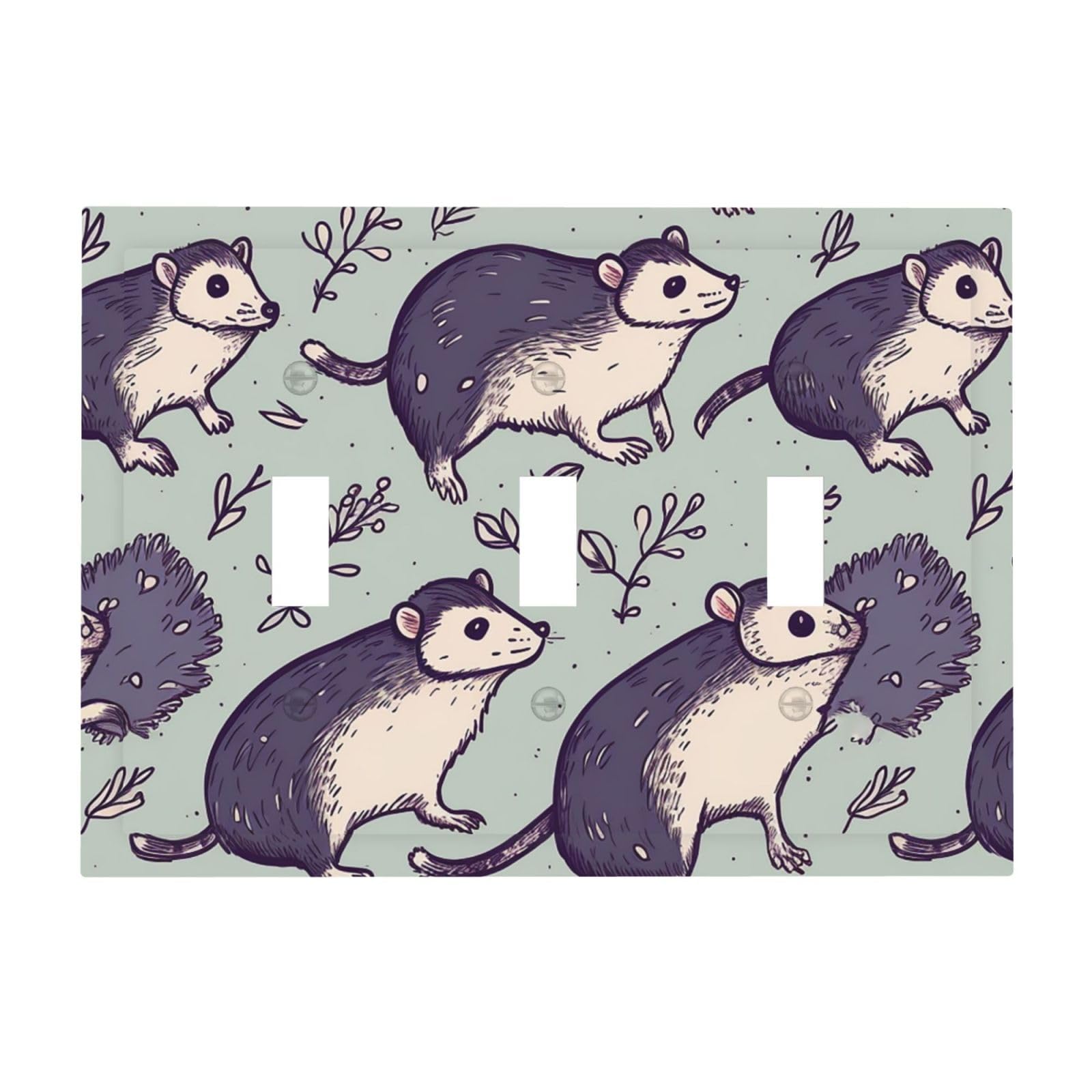 3-Gang Decorator Wall Plate Opossum Light Switch Cover Triple Toggle Receptacle Wall Plate Mid Size 4.8" x 6.7" Wallplate Unbreakable Polycarbonate Outlet Faceplates Covers