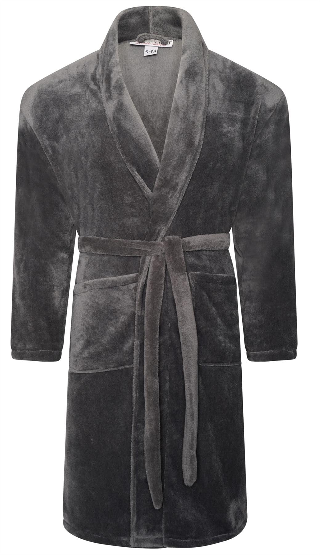 Adore Home Men's Charcoal Soft Warm Flannel Fleece Bathrobe Dressing Gown Shawl, 4XL-5Xl