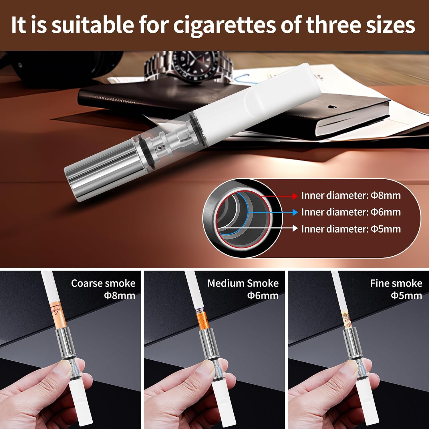 Cigarette Filters Color Plating 10pcs Cigarette Holder Reusable Clean Tar Tobacco Filter with Multi-Filtering for Standard Size Cigarettes Ø8mm,Slim Cigarettes Ø6mm and Ø5mm