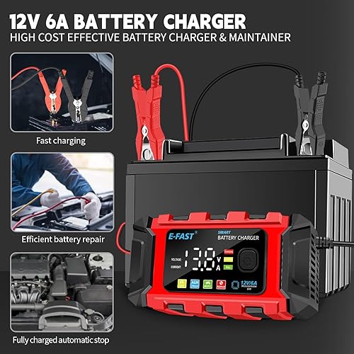Miniatura 2 de E-FAST Cargador de batería de automóvil de 6 amperios, cargador inteligente de batería de 12 V, desulfatador para automóvil, camión, motocicleta,