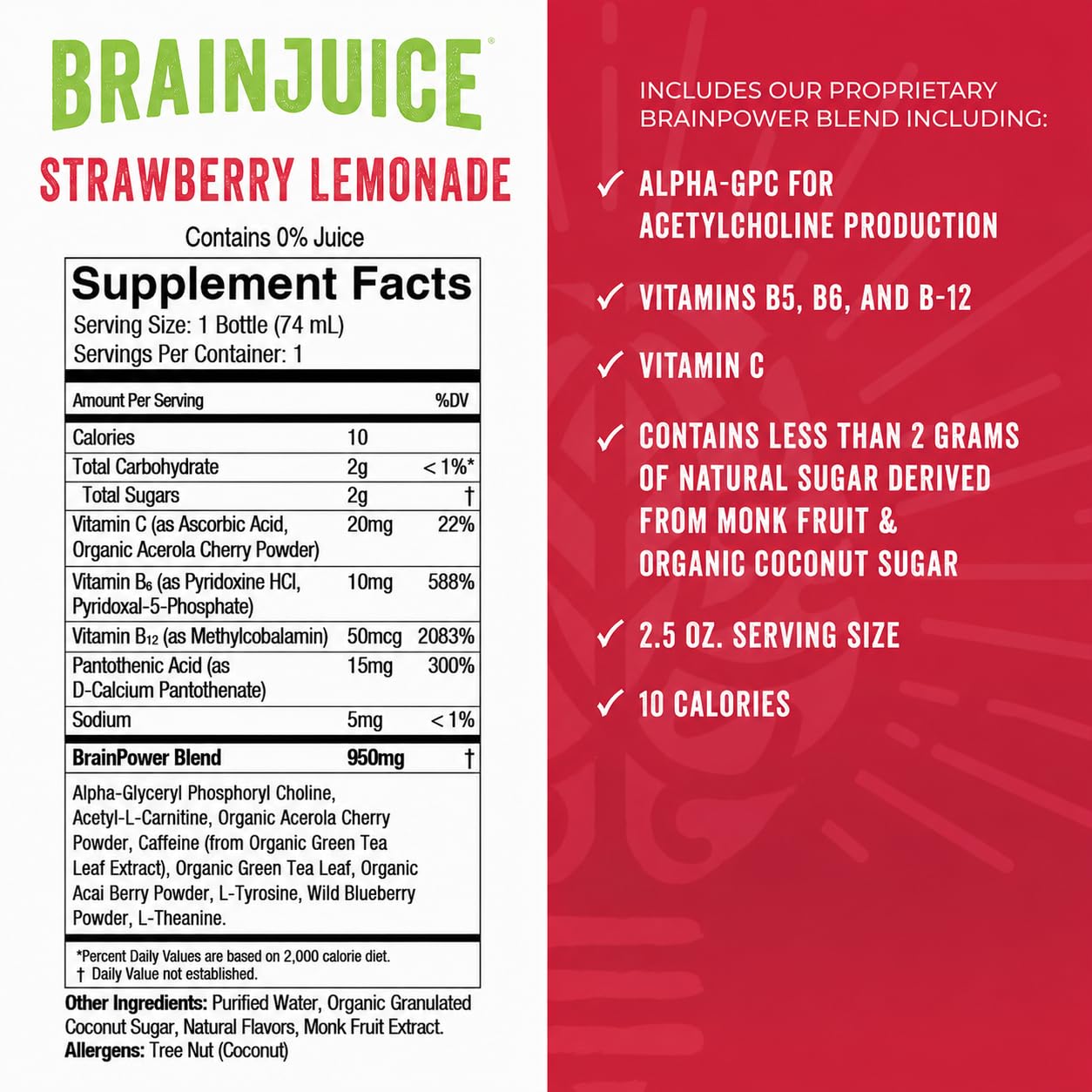 BrainJuice Strawberry Lemonade Nootropic Supplement Shot, 2.5 fl oz, 12 Pack — Amazon image 5