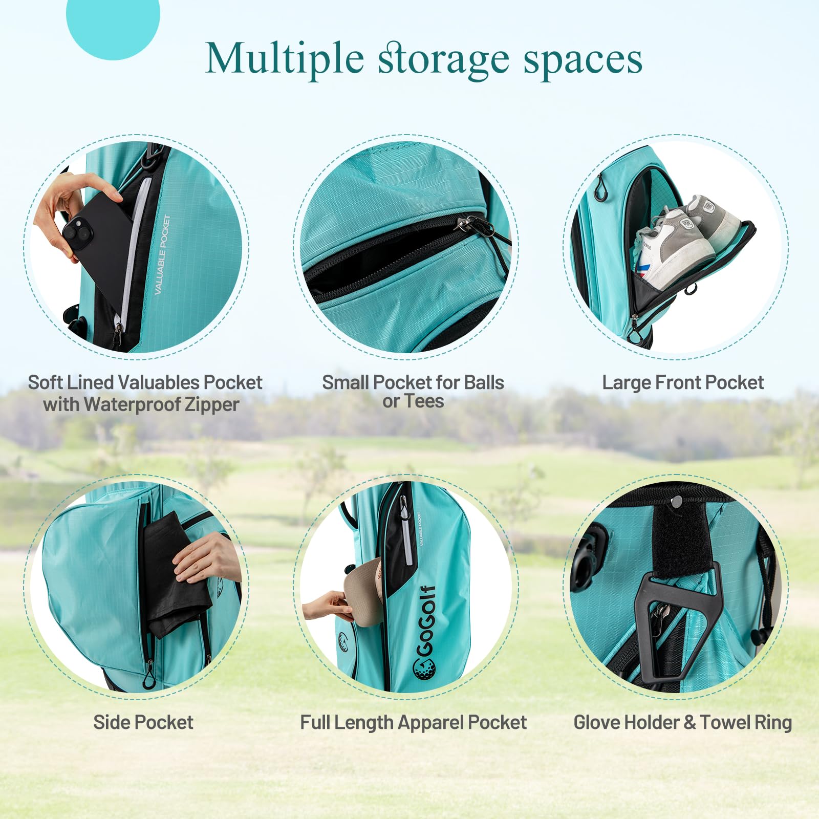 LIFEZEAL Sac de Golf, Sacs Trépieds Légers avec 8 Compartiments Supérieurs et 5 Poches Zippées, Porte-Parapluie, Housse de Pluie et Bandoulière Réglable pour Femmes et Hommes