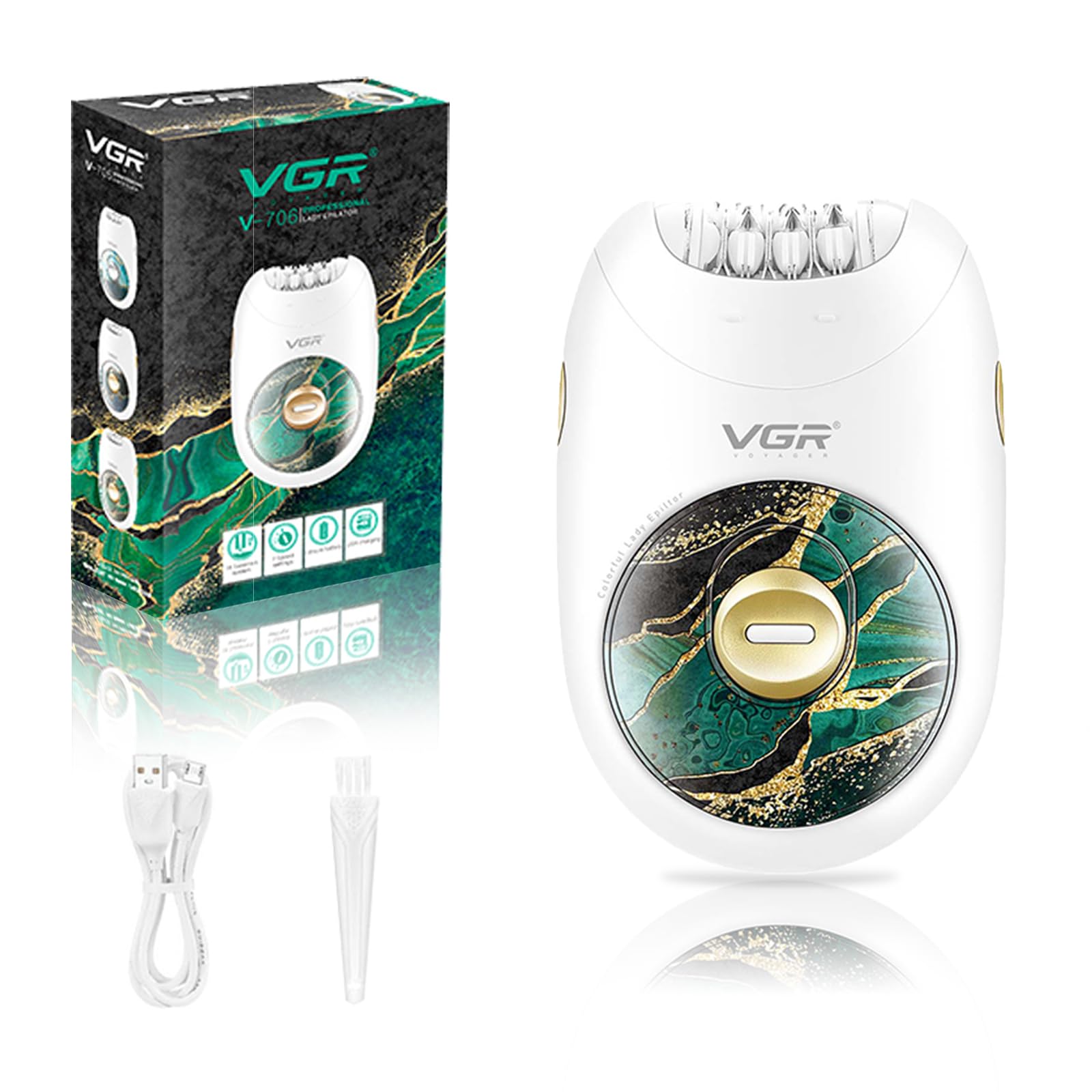 VGR 706 Epilatore da donna, epilatore elettrico portatile senza filo per gambe, ascelle, schiena e corpo, sistema a 18 pinzette, 2 velocità, Verde