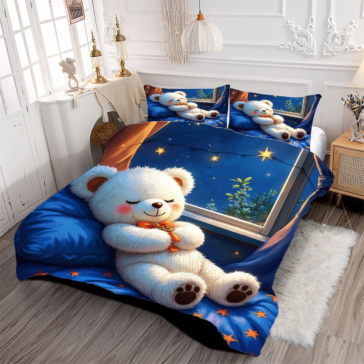 Edredón 200x200 cm Oso de Dibujos Animados, Lavable en Lavadora Juego de Cama Completo 200x200, Colcha de Microfibra con Estampado 3D + 2 Funda de Almohada para Todas Las Estaciones D175