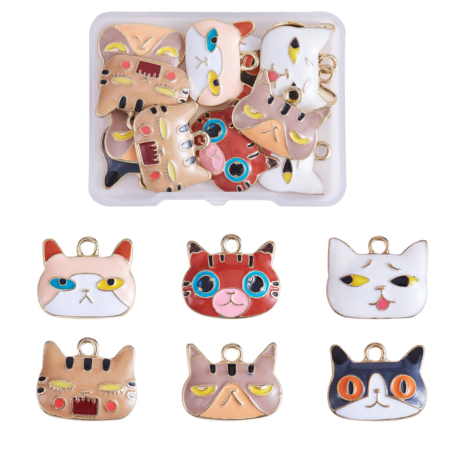18 Pieza de Colgante de Gato Esmaltado, Colgante de Esmalte de Aleación de Animal Lindo, Color Mezclado para Joyería, Collar, Pendientes, Pulseras, Manualidades