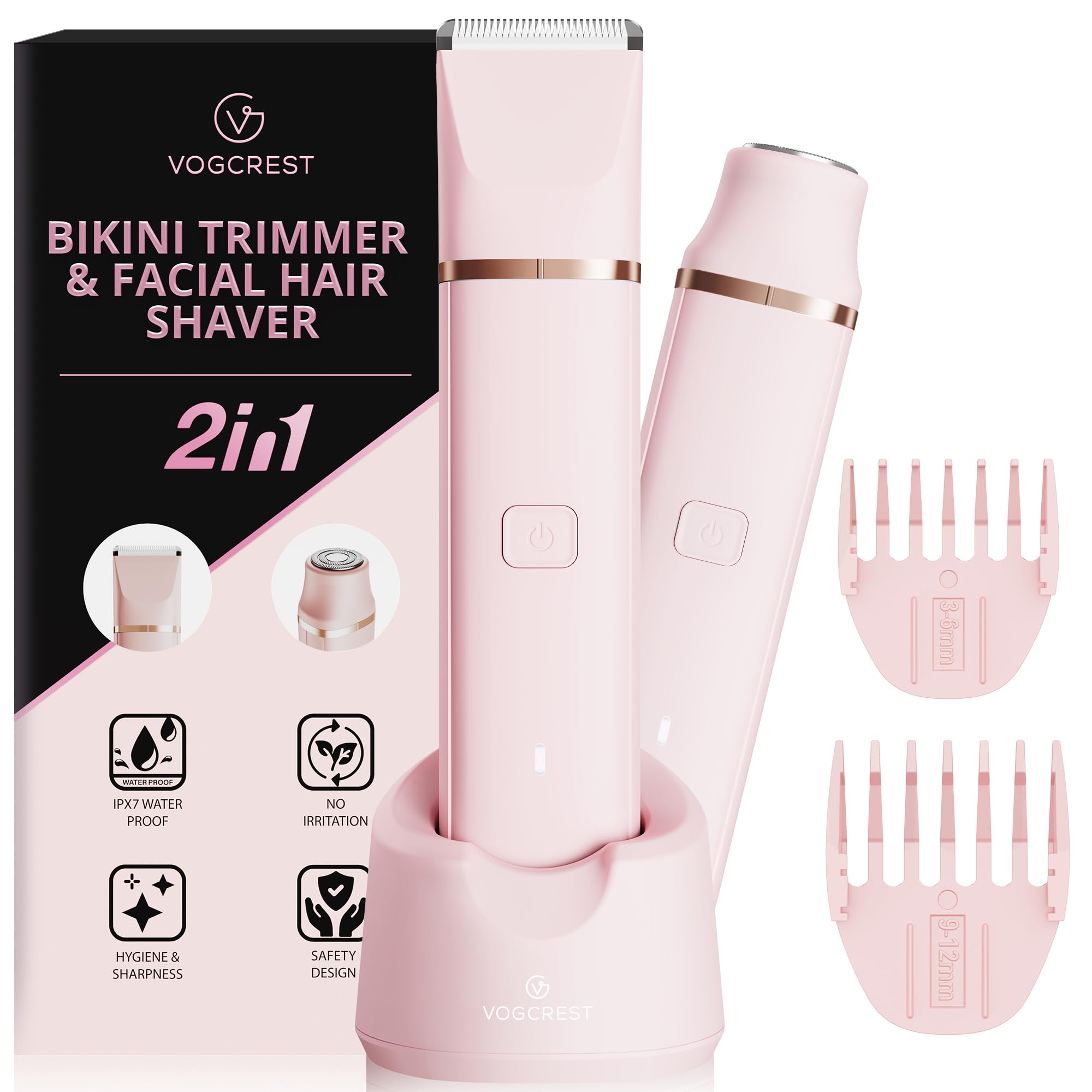 Electric Bikini Trimmer: 2 in1 Body Facial Hair Remover - Painless Pubic Hair Shaver (Pink)