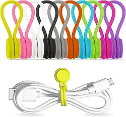 10 peças de abraçadeiras magnéticas, organizadores de cabos de silicone reutilizáveis de 10 cores para escritório, escola, casa, marcadores de livros, ímãs de geladeira