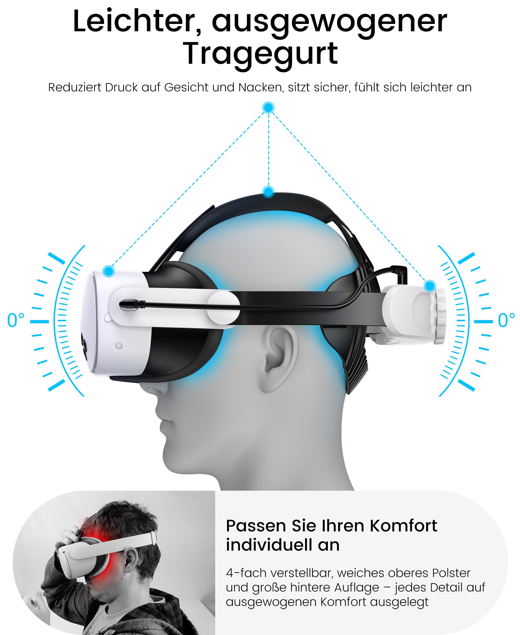 Headstrap für Meta Quest 3 mit 10000mAh Akku, Elite Strap Zubehör für Meta Quest 3S, Kompatibel mit Quest 2/3/3S