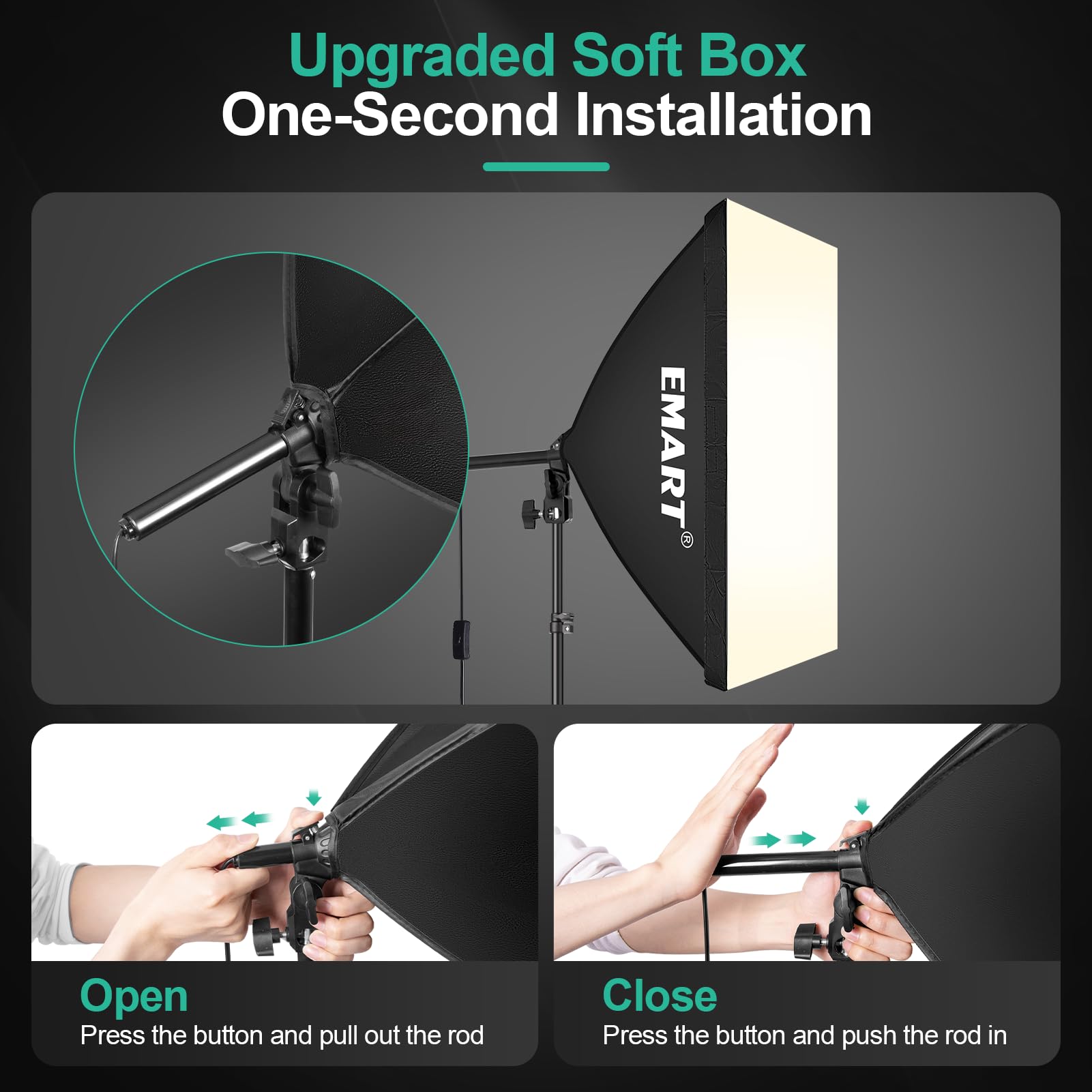EMART Softbox Iluminación Kit Fotografía, Foco Fotografía 50 x 70 cm, Softbox per Studio Fotografico Equipo Bombilla LED de 50W (3000K-6000K), para Estudio Fotográfico,Grabación de Vídeo (2 Pack)