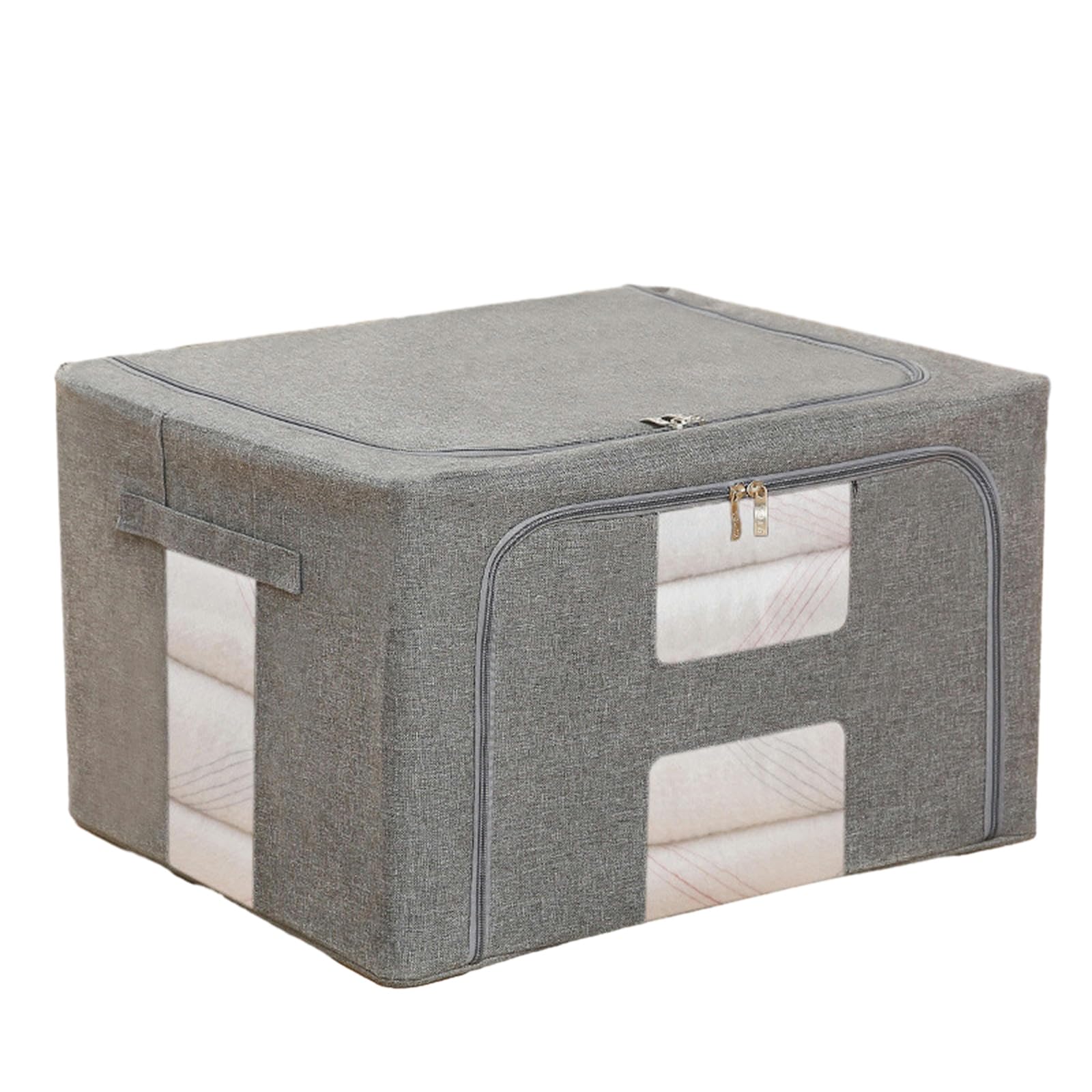 Caja de almacenamiento plegable de tela para el hogar, marco de acero, cubo de ropa de lino gris, cesta de lavandería, almacenamiento de edredón, 50 x 40 x 40 cm, solución para armario y dormitorio