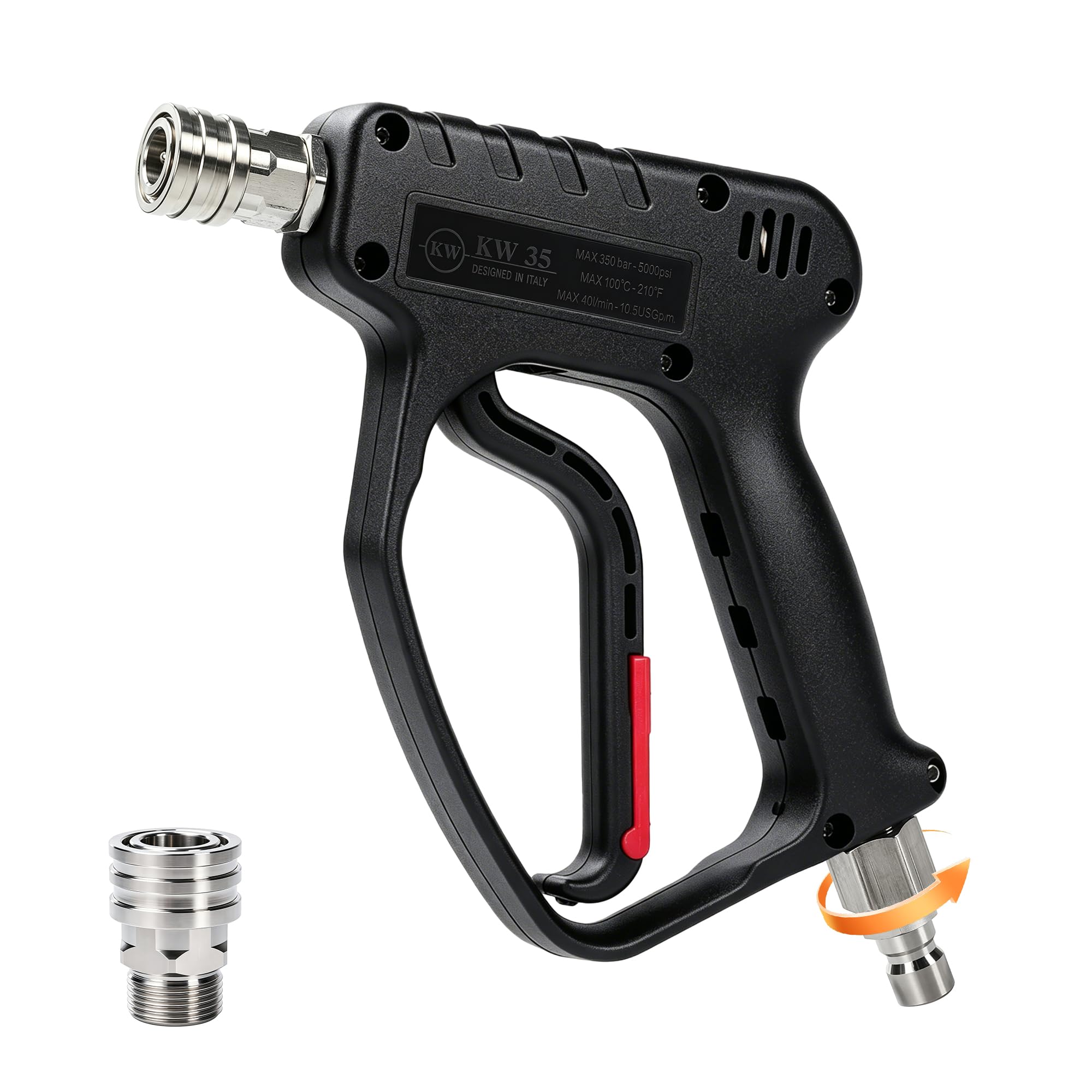 Pistola corta para lavadora a presión, 5000 PSI/10.5 GPM pistola de pulverización de alta potencia con giro rápido de 3/8 pulgadas y conexión M22-14 mm para cañón de espuma para lavado de autos