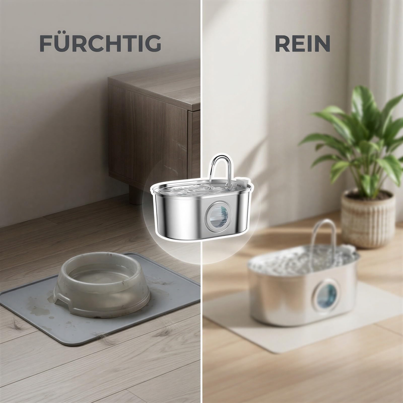 Fontana per animali domestici in acciaio inox da 3,2 l, fontana automatica per gatti con filtraggio multistrato, finestra visibile, sicura per alimenti, adattatore USA, 25,4 x 10,4 x 17,8 cm, per