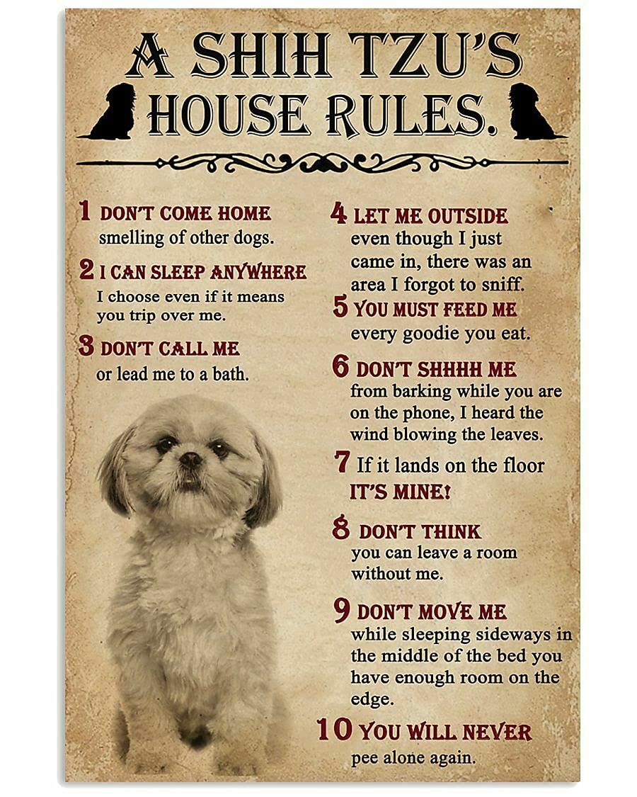Tnnd Metallic With Earthy Undertones Shih Tzu Rules Funny Dog Rules For Livingroom Gift For Family & Friend Metal Sign Art Tin Metal Poster Gift 8X12 Inch