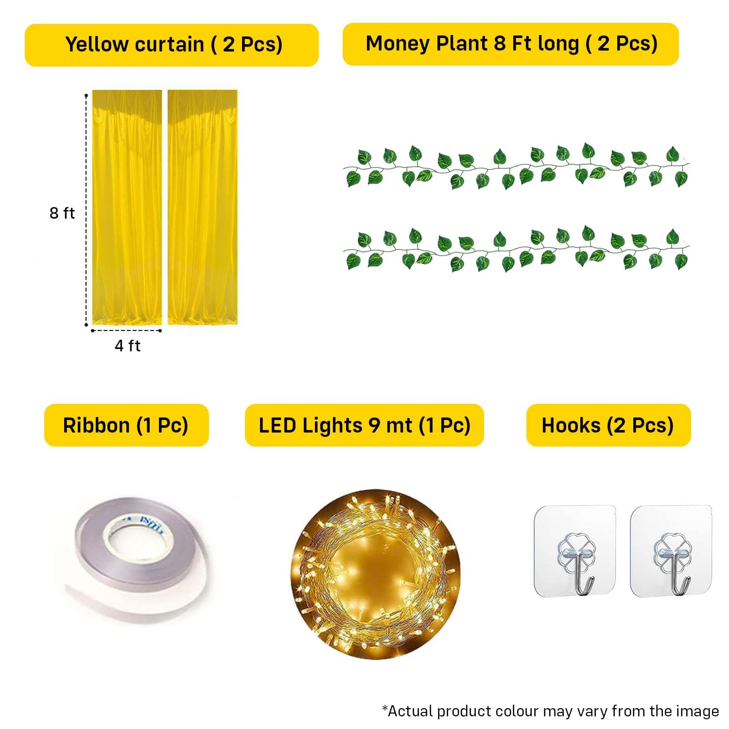 Party Propz Navratri Decoration Items, Diwali Decoration for Home Decor, Yellow Backdrop for Decorations, Backdrop Cloth for Decorations Pooja, Haldi Decor (8Pc)(Light 9m, Leaves, Satin Mix) - Image 2 thumbnail