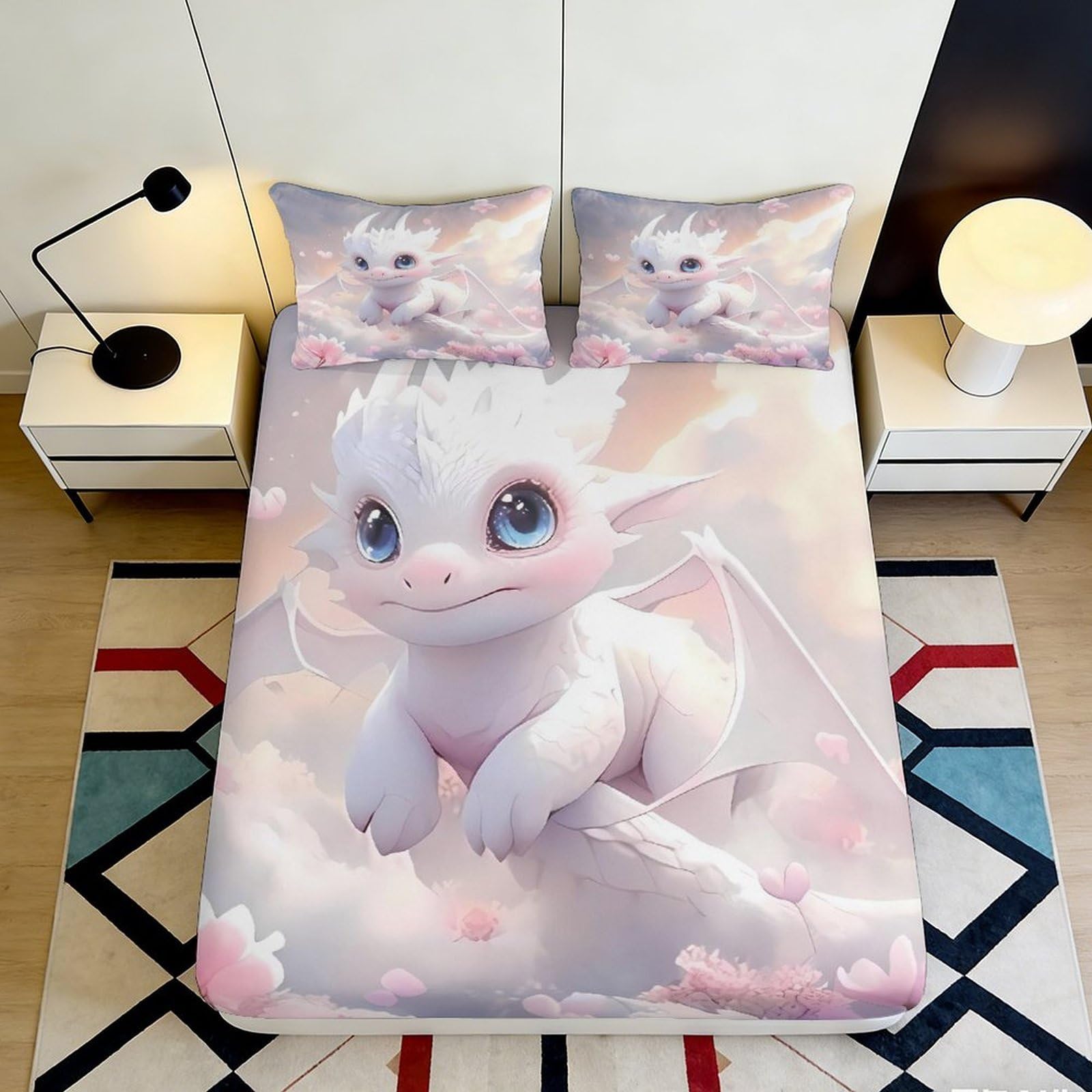 3D Printed Cloud Dragon Fitted Sheet Microfiber Washable Deep Pocket Bedding Cloud Dragon Mattress Fitted Cover Full Wrap for All Ages 140x200x25cm