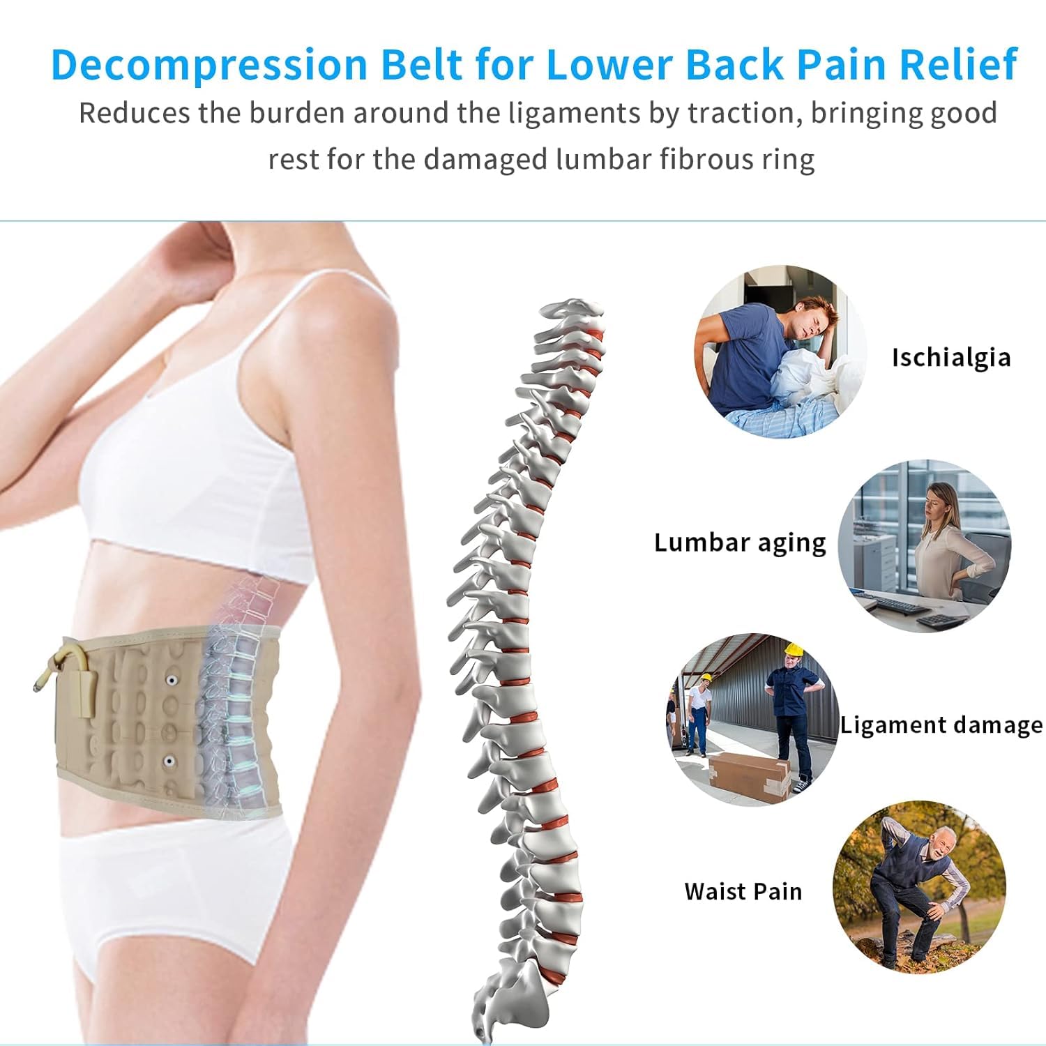 Hagsnec Cinturón de descompresión de Espalda Soporte Faja Lumbar para Uso terapéutico para Dolor Espalda y Alivio del estrés Muscular Espalda
