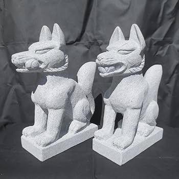 お稲荷さん 一対 狐の置物 御影石？ Amazon.co.jp: お稲荷さん きつね キツネ 狐 一対 10寸 お稲荷