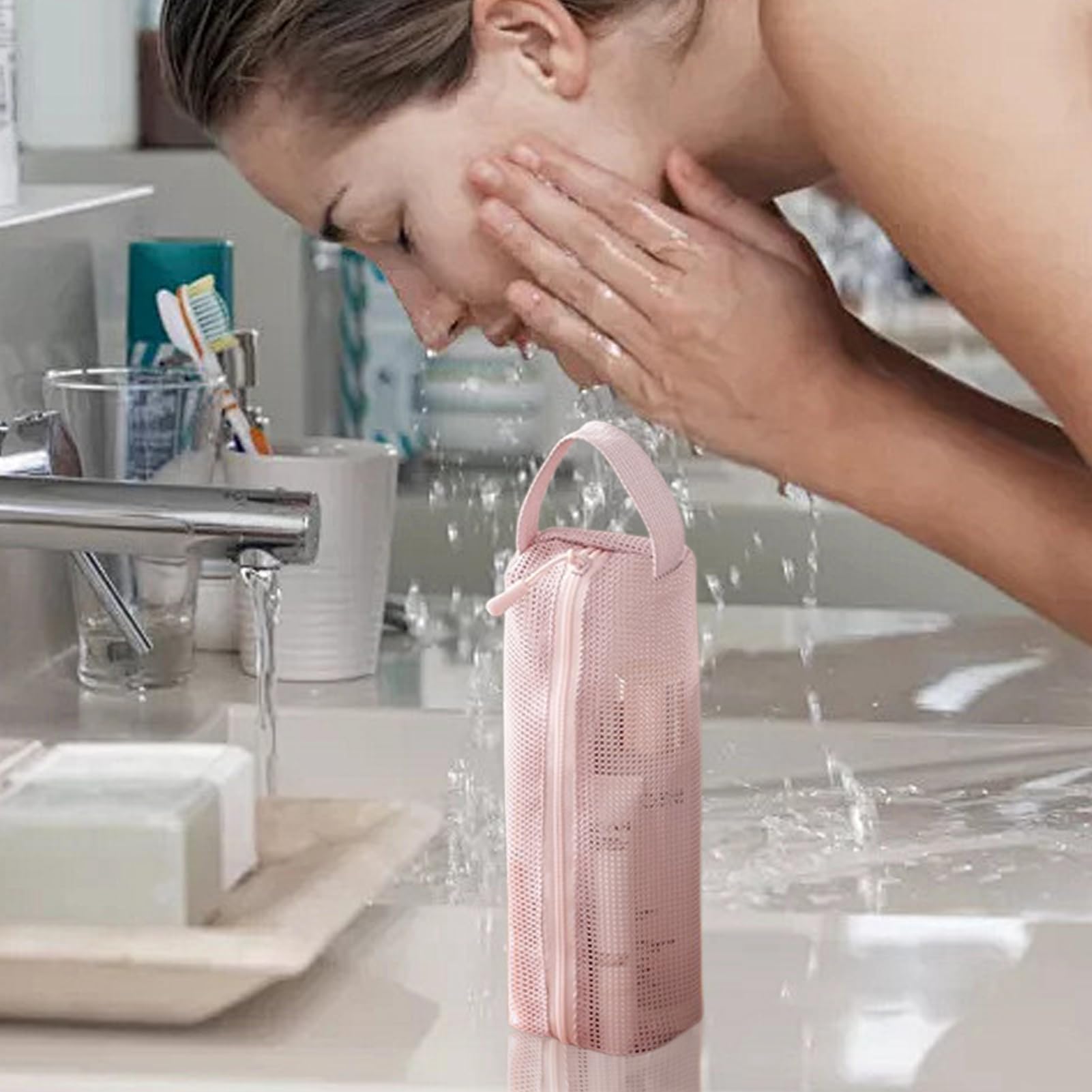 Borsa da Toilette da Viaggio Piccola Compatta Multifunzionale Mesh
