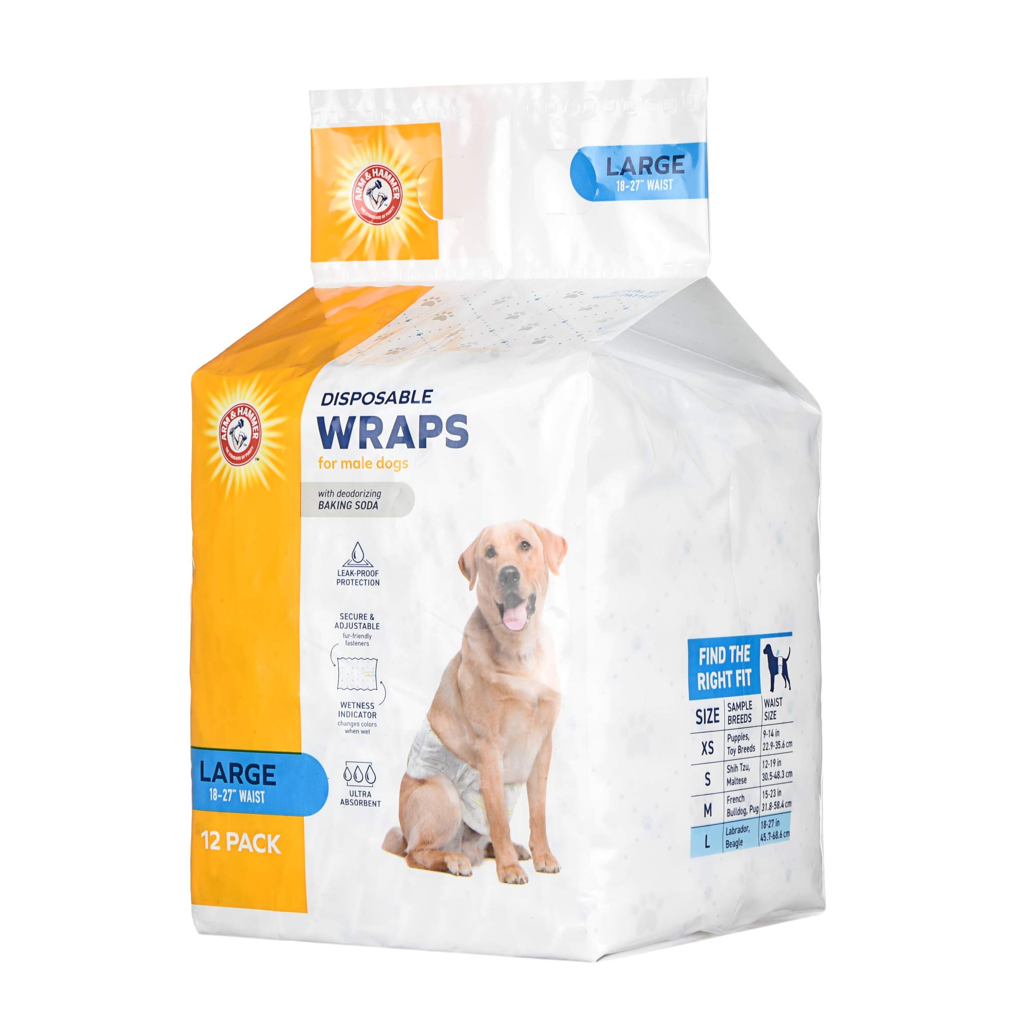 Arm & Hammer Pañales para Perros machos, Talla L, 72 Unidades, Ultra absorbentes, Ajustables, con protección a Prueba de Fugas e indicador de Humedad para Perros Grandes