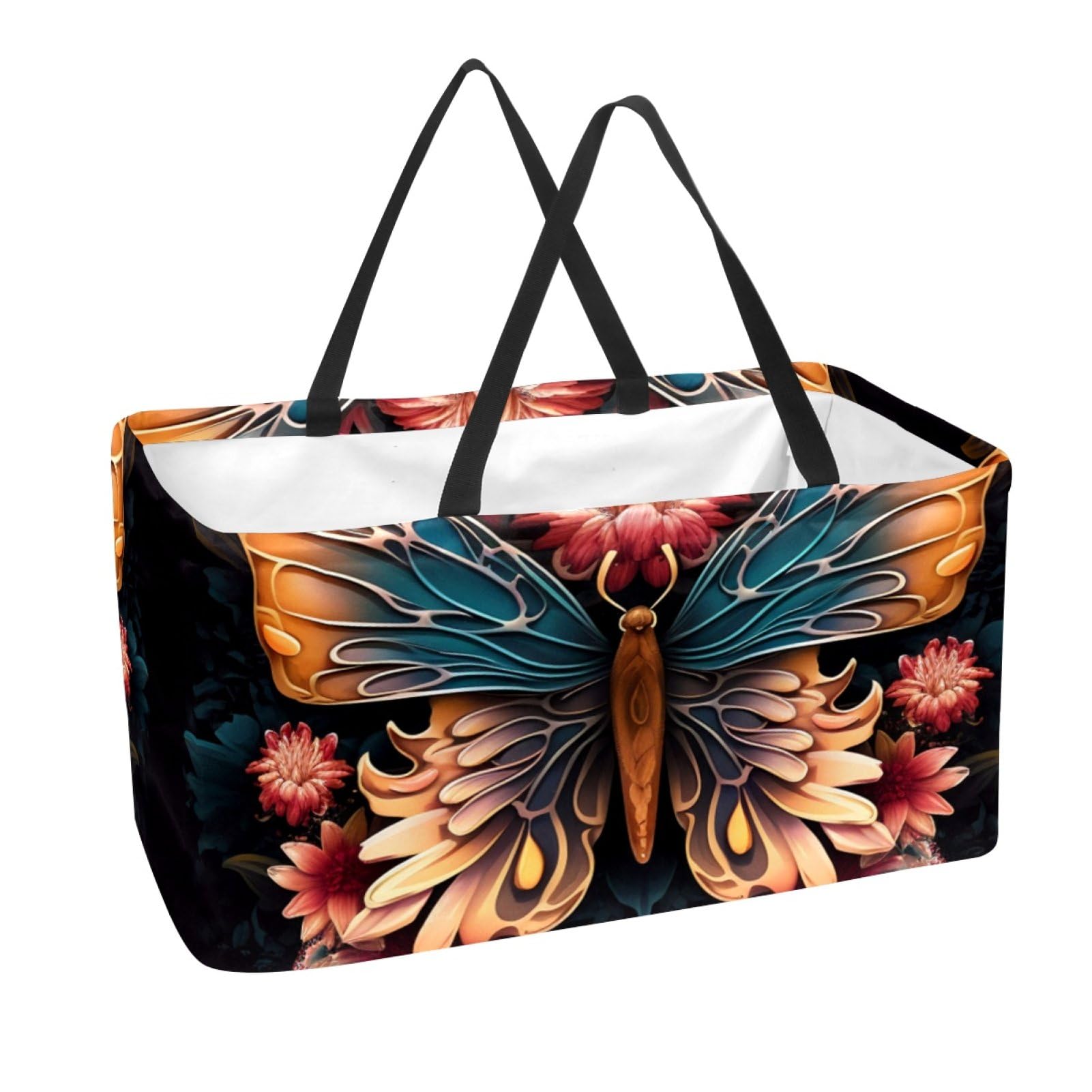 Sac d'épicerie pliable idéal pour le marché grand panier fourre-tout fleurs papillons