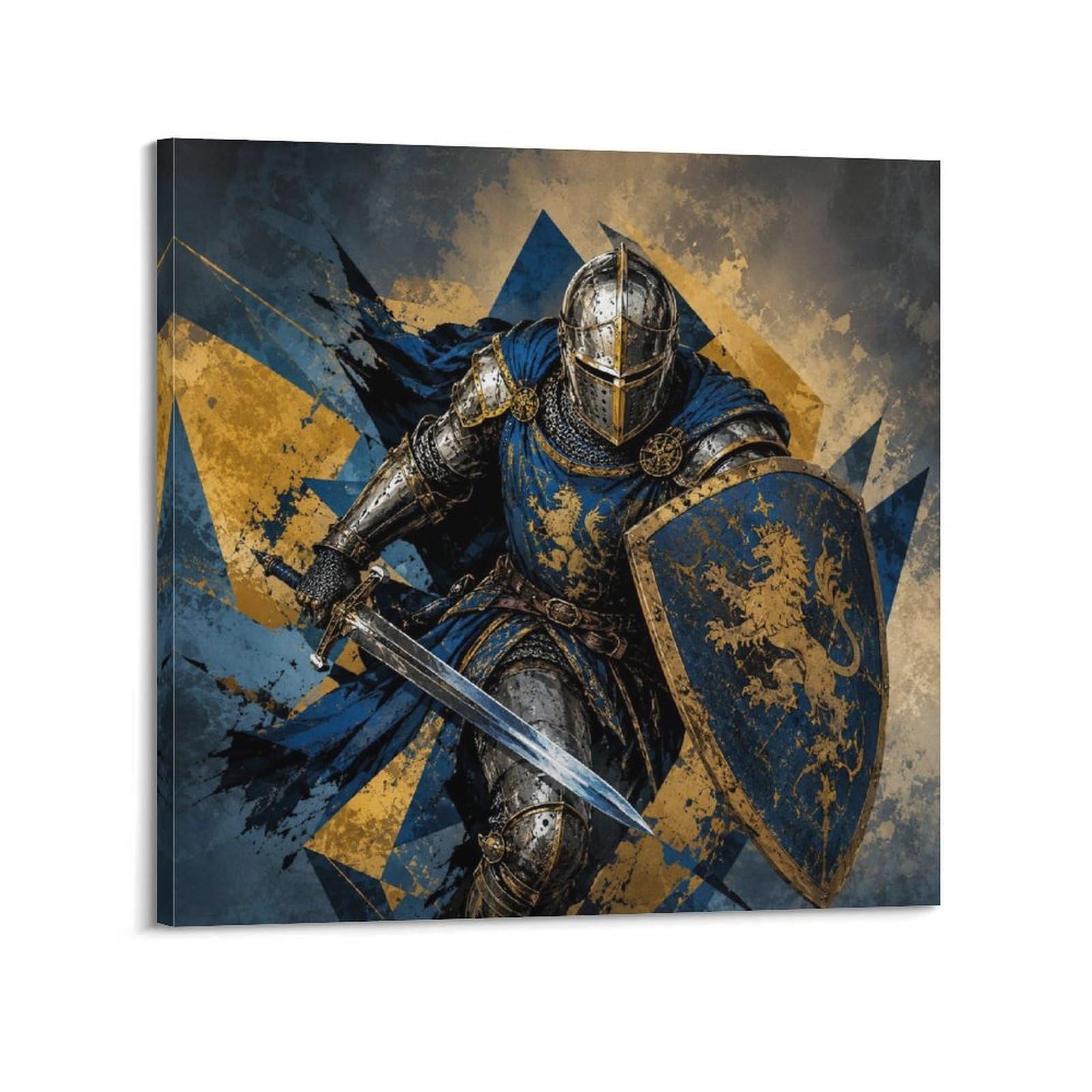 XKUGA Heraldic Armor Medieval Knight Poster Dynamic Shield Modern Decorative Canvas Prints - Ideal Wall Art for Family, Man Cave, Game Room, Boys & Girls Bedroom 12x12inch(30x30cm)