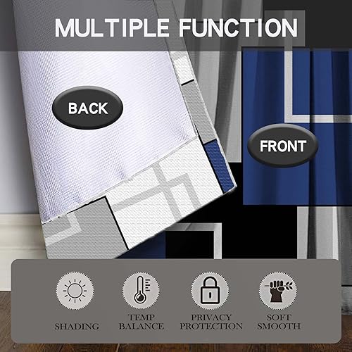 Miniatura 2 de MCALK Juego de cortinas de cocina azul marino, 3 piezas para ventanas, arte geométrico moderno, juego de cortinas de ventana de cocina, cenefas