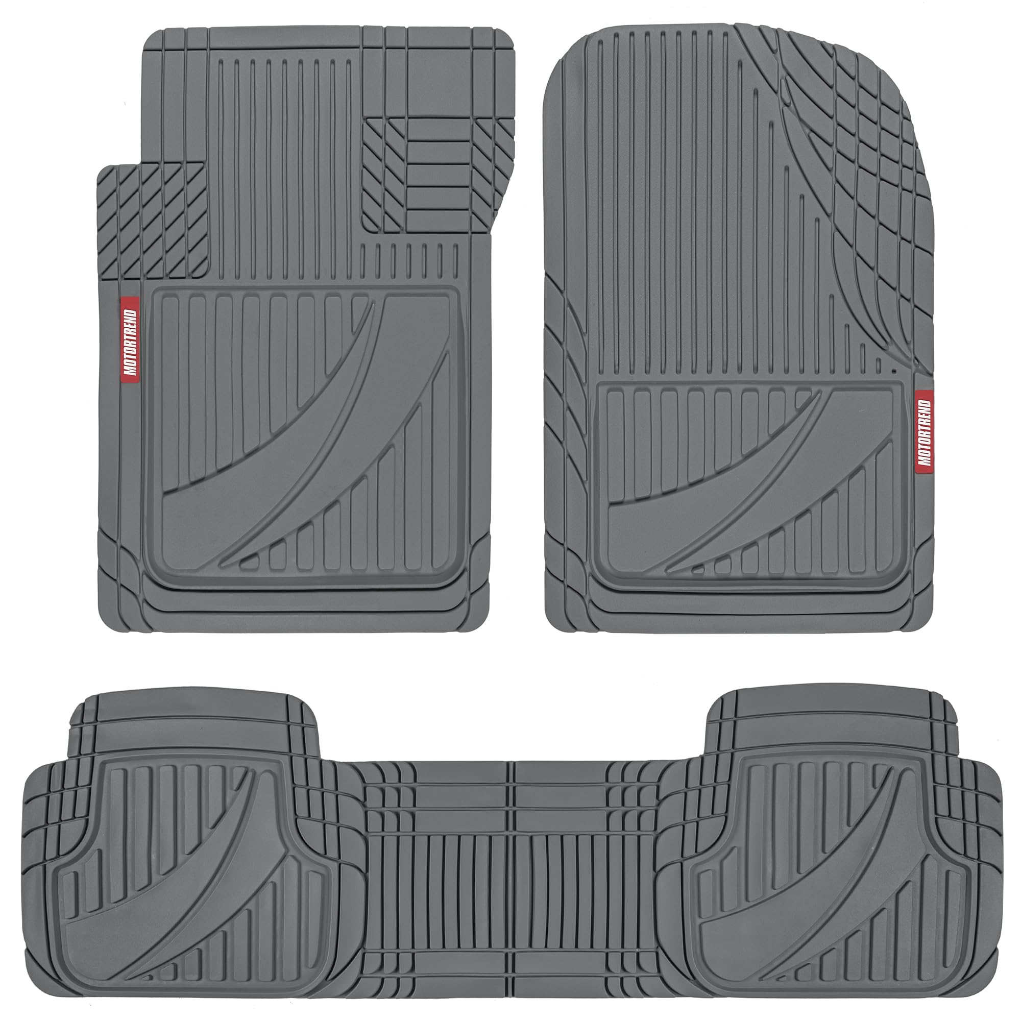 Motor Trend FlexTough™ Advanced Gray Rubber Car Floor Mats – Heavy Duty Trim to Fit All Weather Floor Mats for Cars Truck SUV - Automotive Car